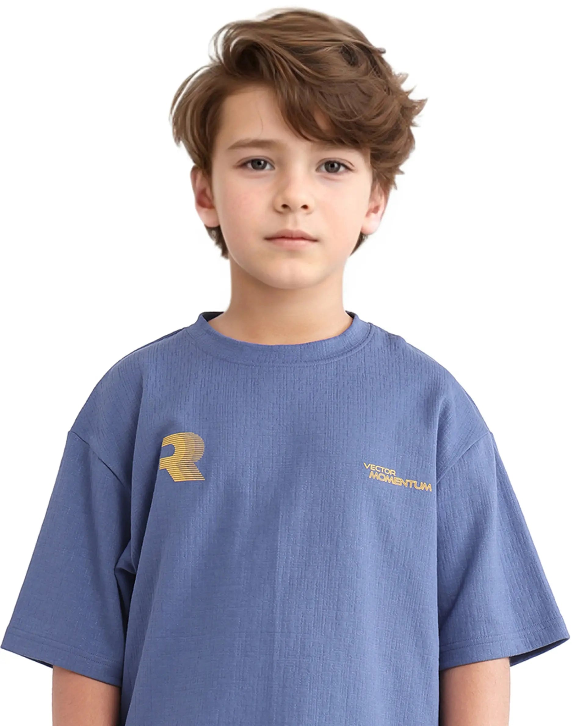 Rare Ones Kids Carlo-K Dusky Blue Cotton Blend Short Sleeve Crew Neck Print T-Shirt