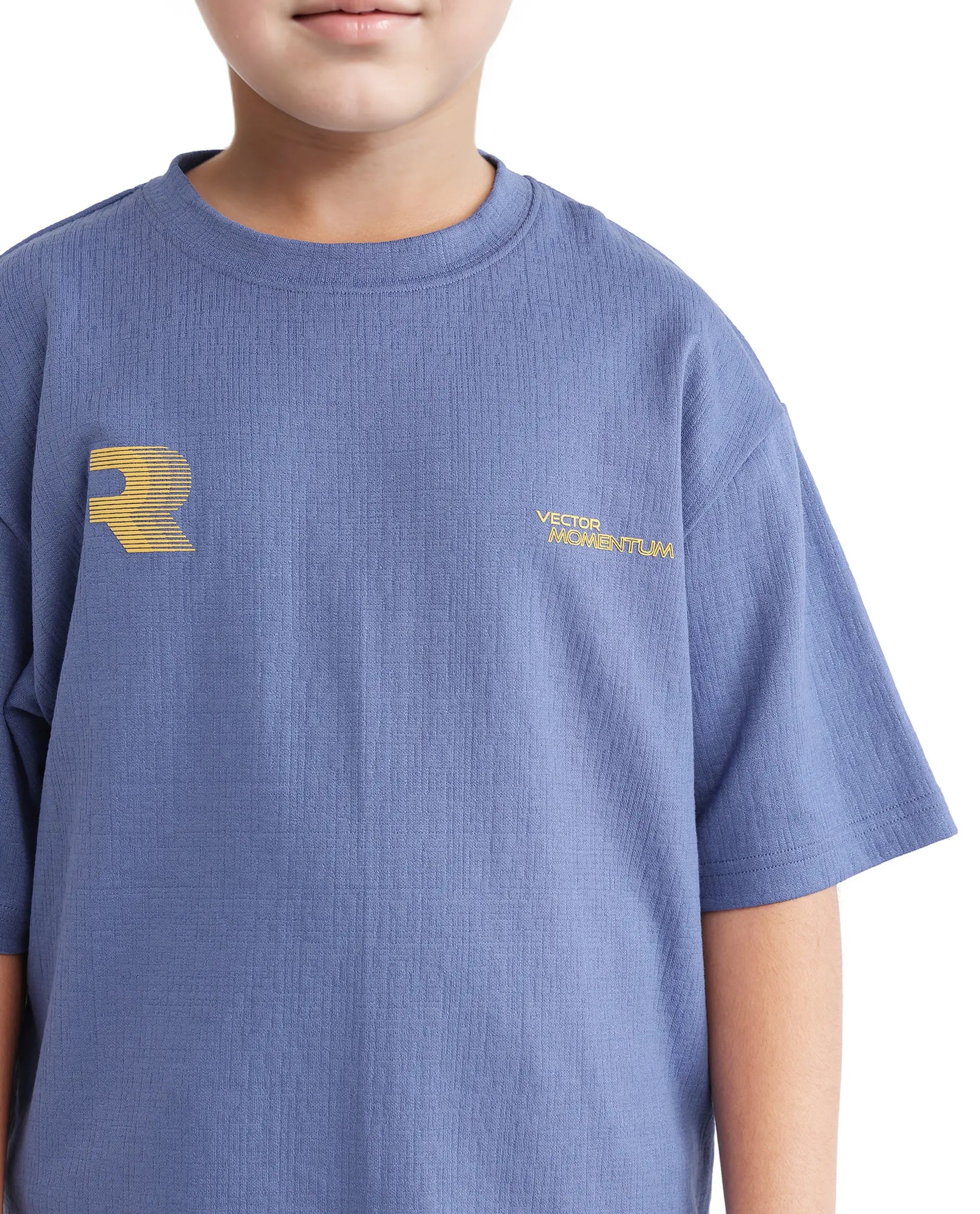 Rare Ones Kids Carlo-K Dusky Blue Cotton Blend Short Sleeve Crew Neck Print T-Shirt