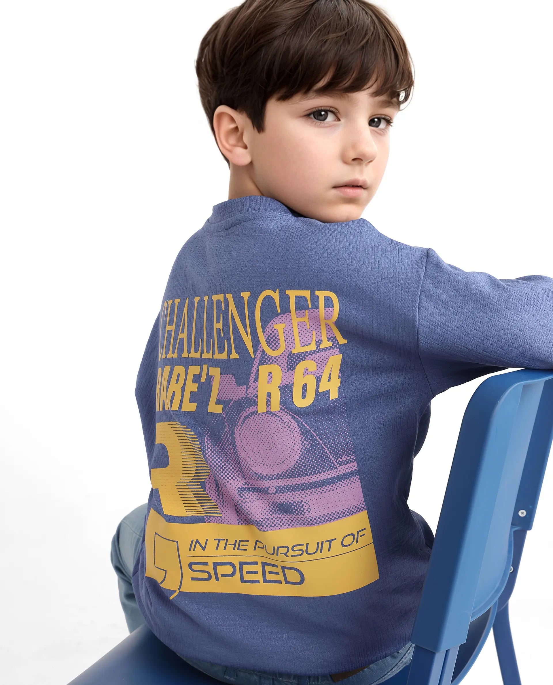 Rare Ones Kids Carlo-K Dusky Blue Cotton Blend Short Sleeve Crew Neck Print T-Shirt