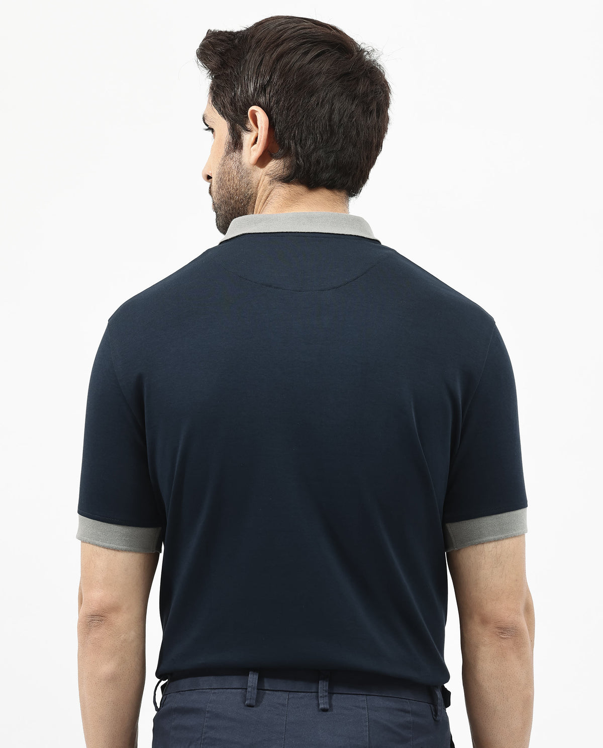 Rare Rabbit Men's Carmelon Navy Cotton Plain Regular Fit Half Sleeve Polo
