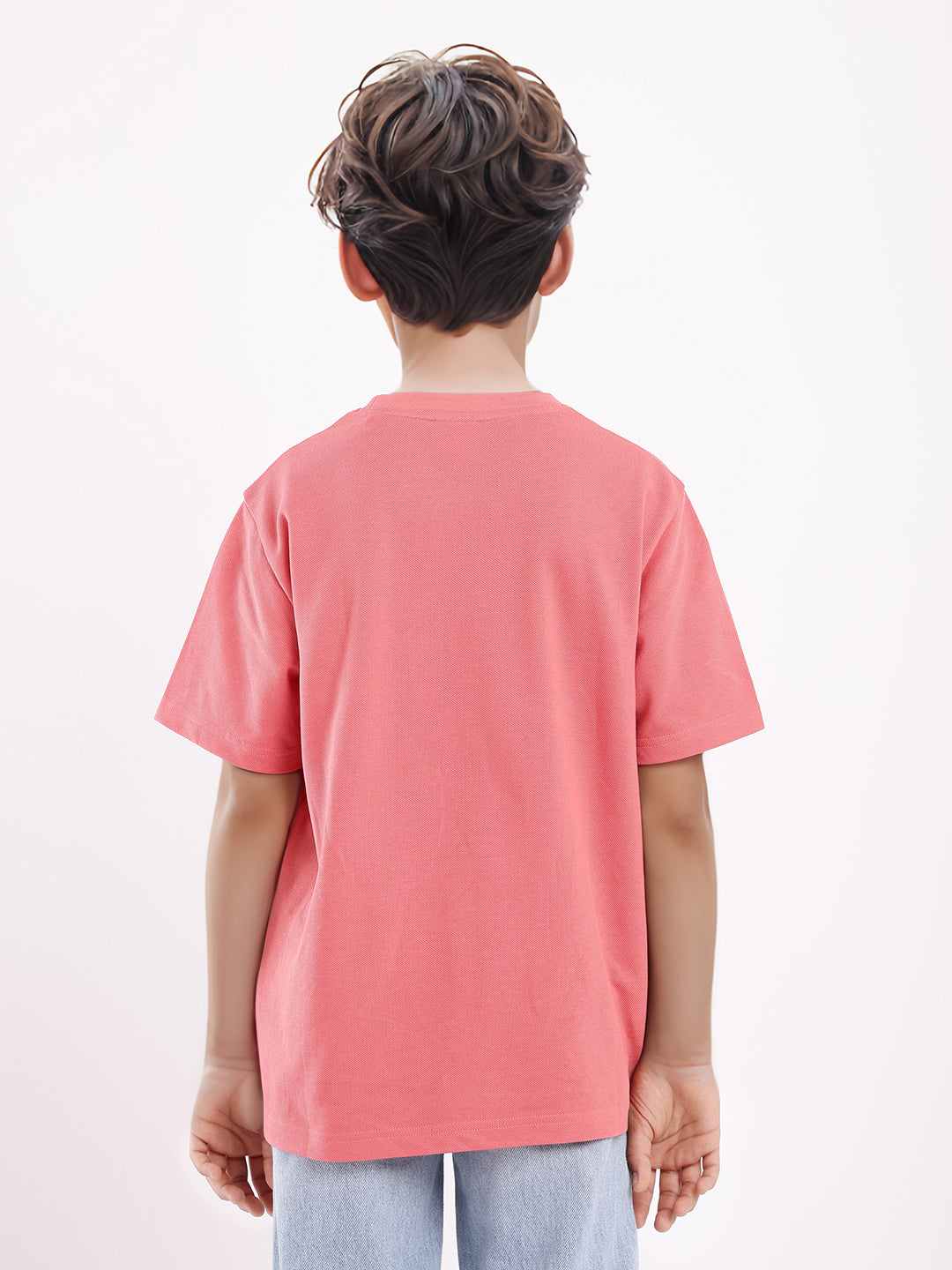 Rare Ones Kids Carno Peach Cotton Fabric Half Sleeves Crew Neck Graphic Print T-Shirt