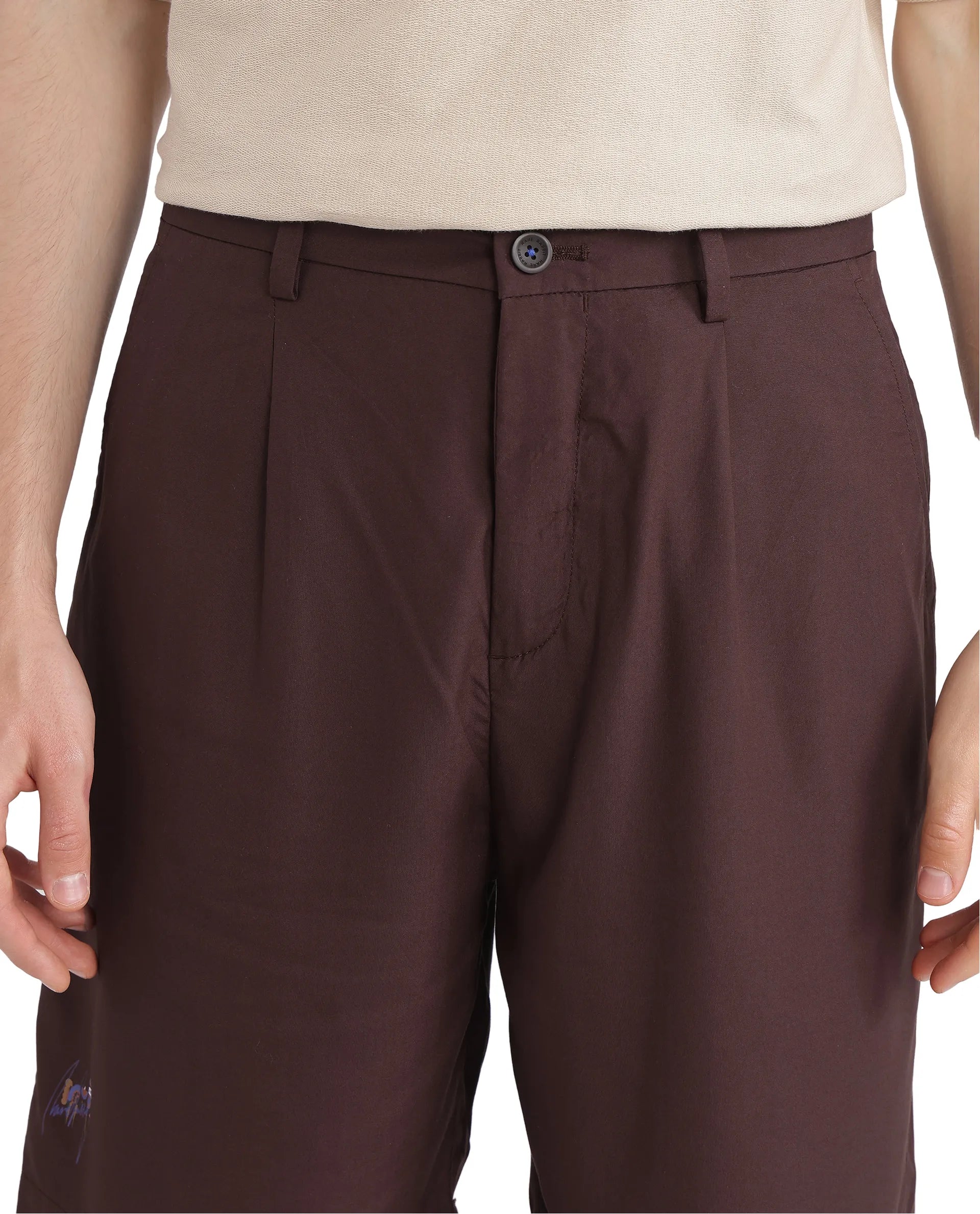 Rare Rabbit Men's Carn-B Brown Cotton Fabric Mid Rise Button Closure Oversized Fit Plain Shorts