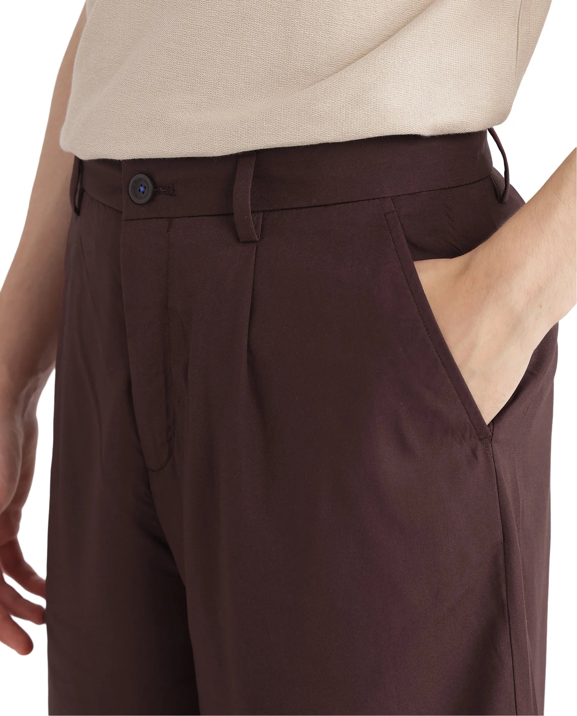 Rare Rabbit Men's Carn-B Brown Cotton Fabric Mid Rise Button Closure Oversized Fit Plain Shorts