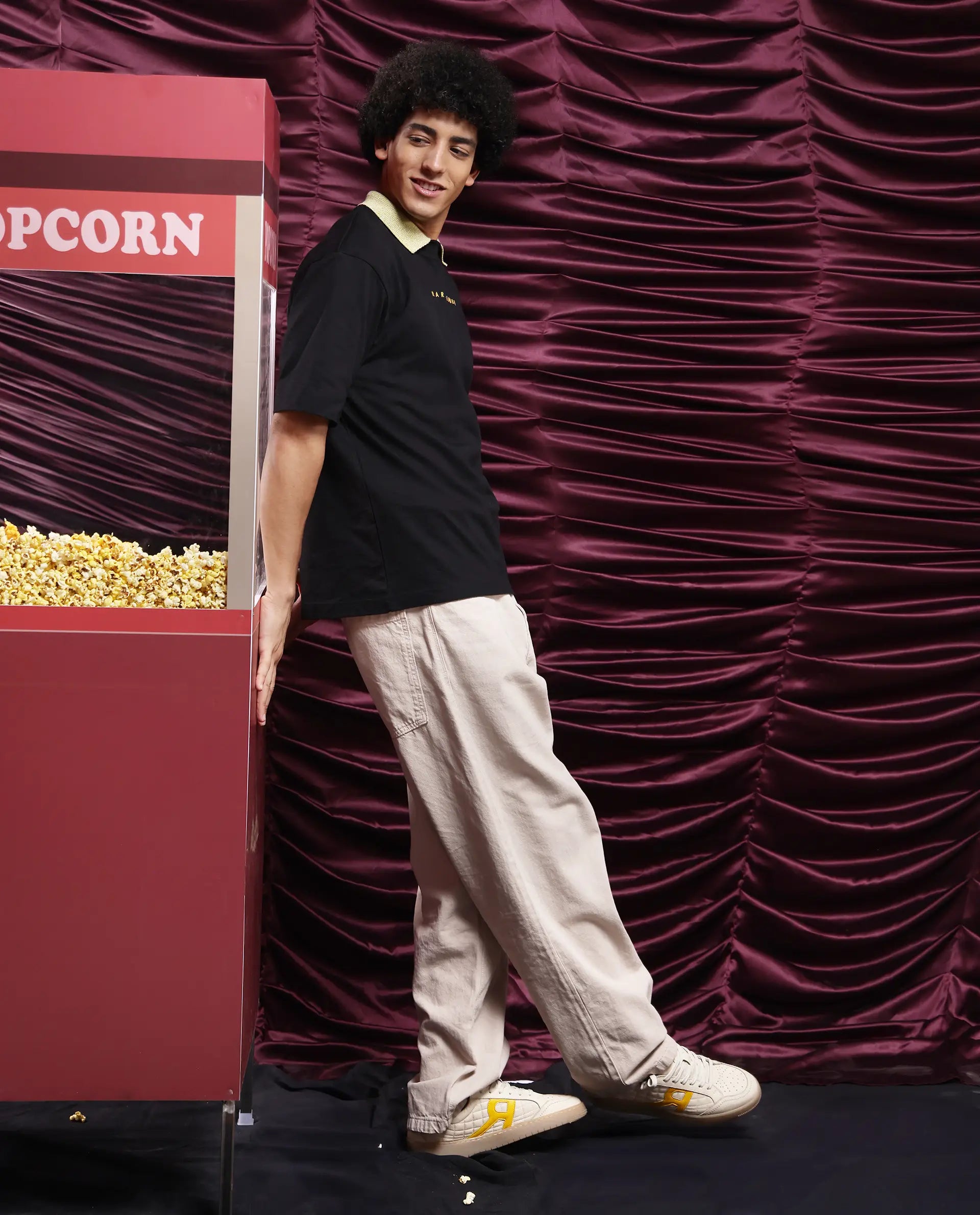 Rare Rabbit Men Tyga Black Cotton Fabric Short Sleeve Crew Neck Oversized Fit Graphic Back Print T-Shirt