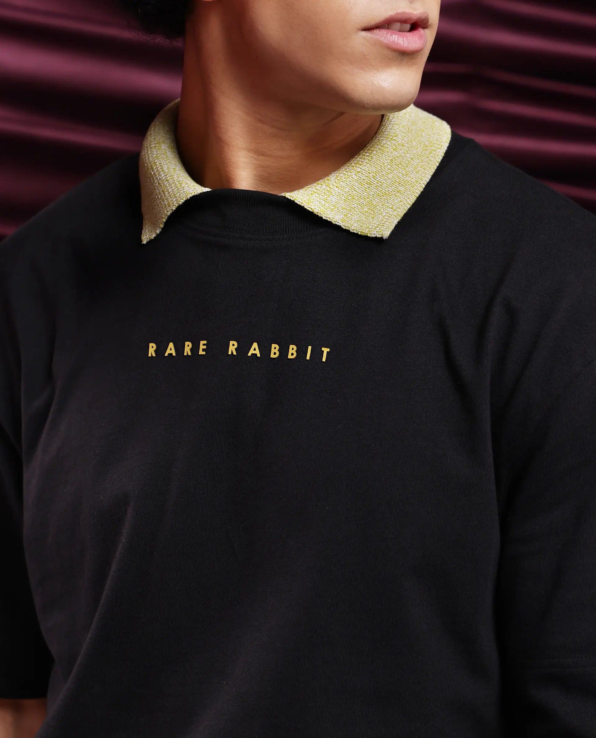 Rare Rabbit Men Tyga Black Cotton Fabric Short Sleeve Crew Neck Oversized Fit Graphic Back Print T-Shirt