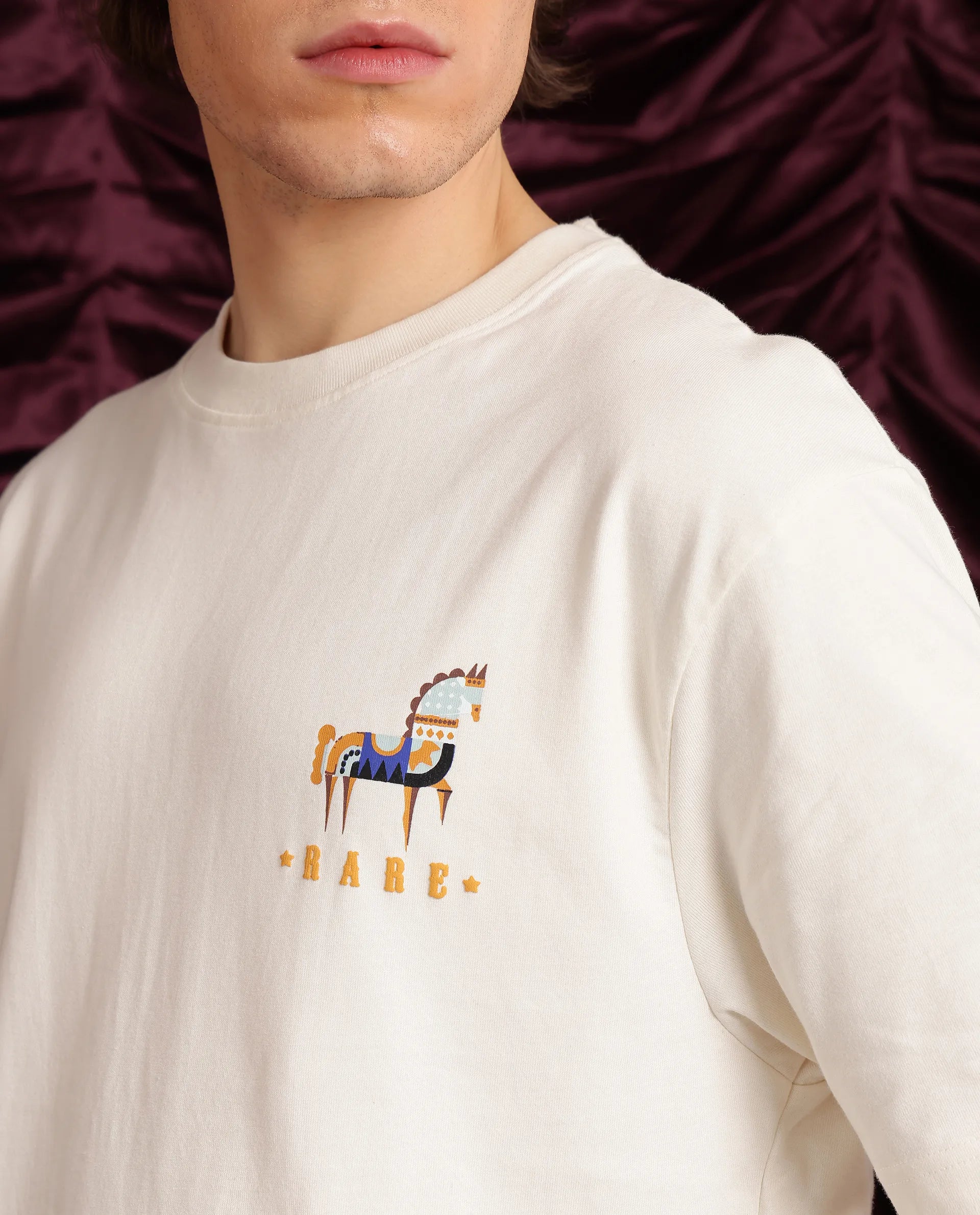 Rare Rabbit Men Carn Off White Short Sleeve Crew Neck Oversized Fit Animal Printed T-Shirt