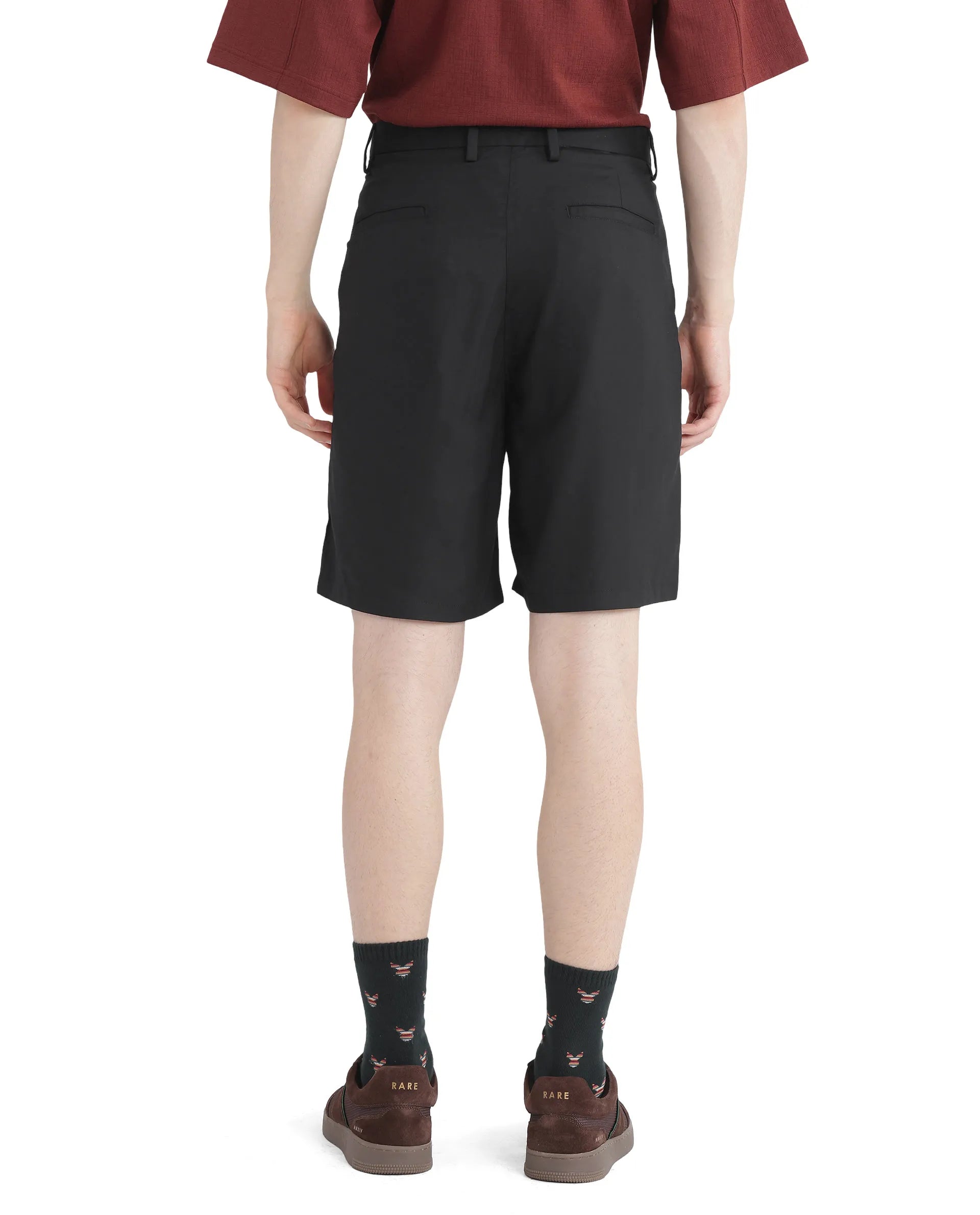 Rare Rabbit Men's Caro-B Black Cotton Fabric Mid Rise Button Closure Oversized Fit Plain Shorts