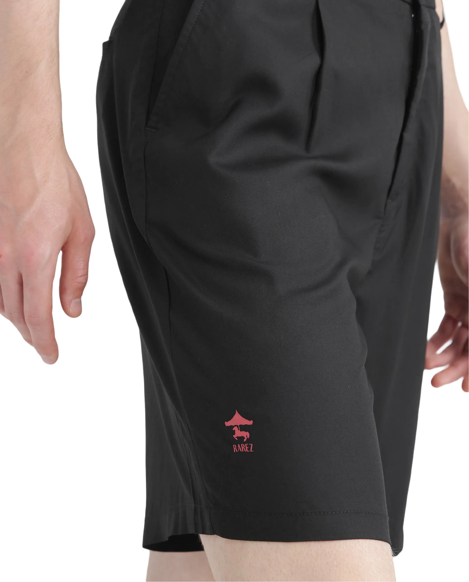 Rare Rabbit Men's Caro-B Black Cotton Fabric Mid Rise Button Closure Oversized Fit Plain Shorts