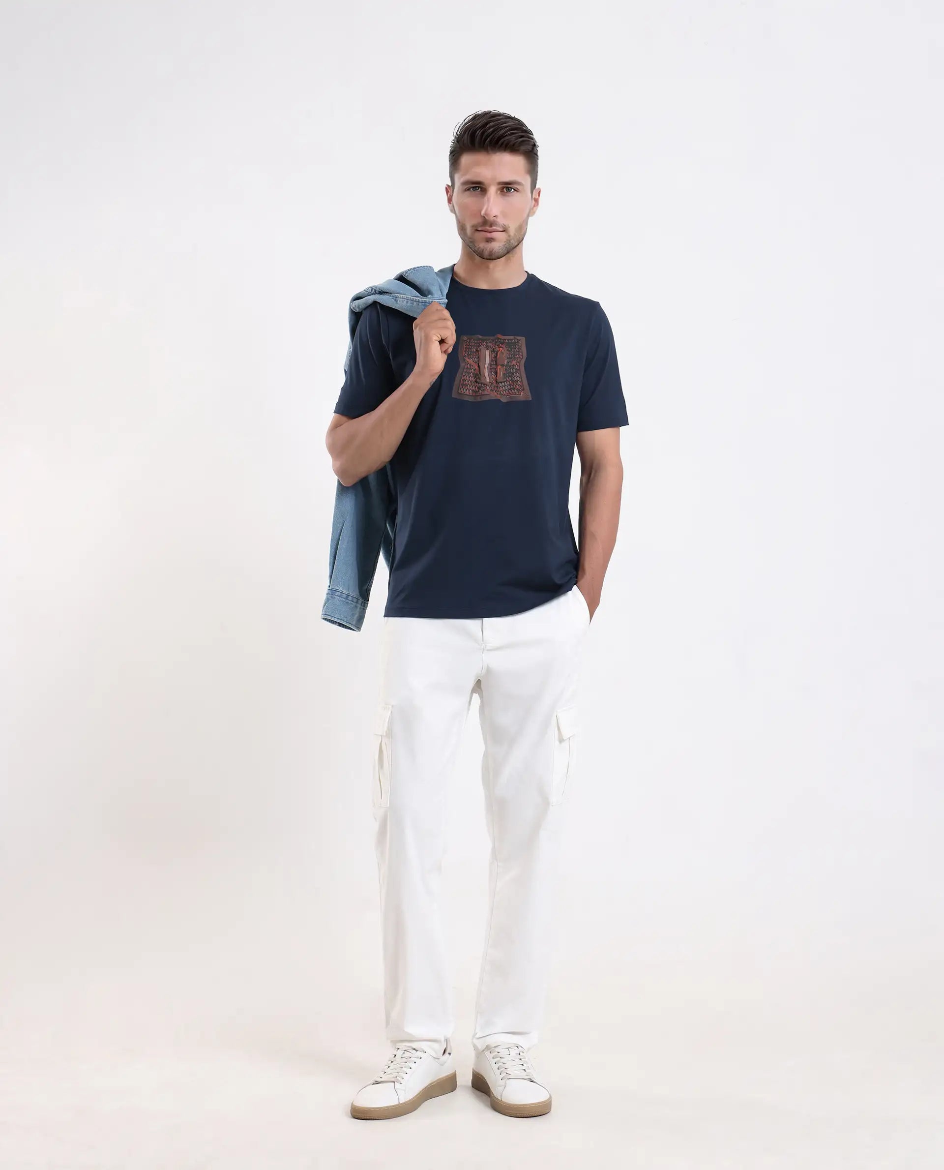 Rare Rabbit Men's Carp Dark Teal Cotton Blend Graphic Print Regular Fit Half Sleeve Crew Neck T-Shirt