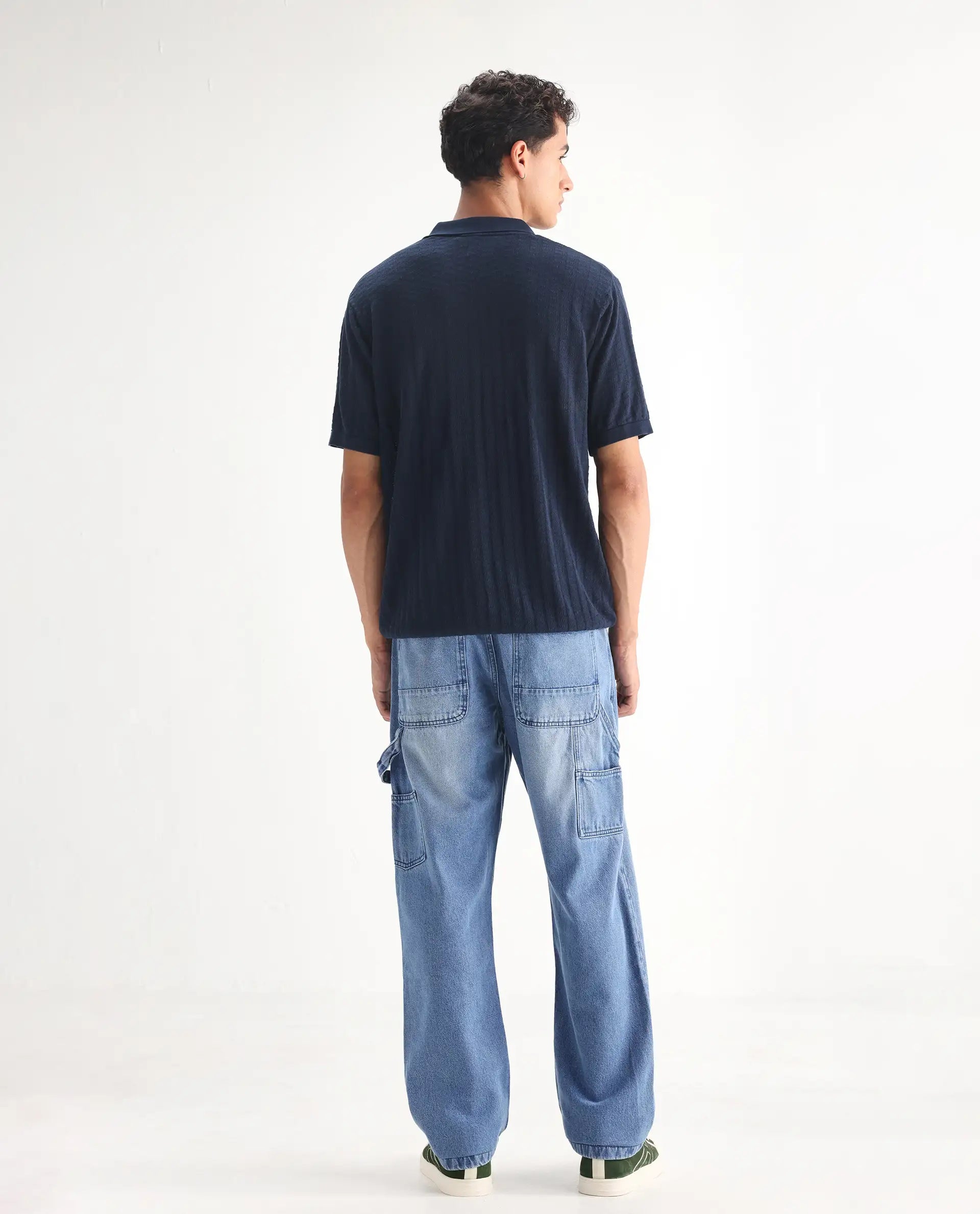 Rare Rabbit Men's Carpenter-2 Blue Cotton Plain Carpenter Fit Jeans