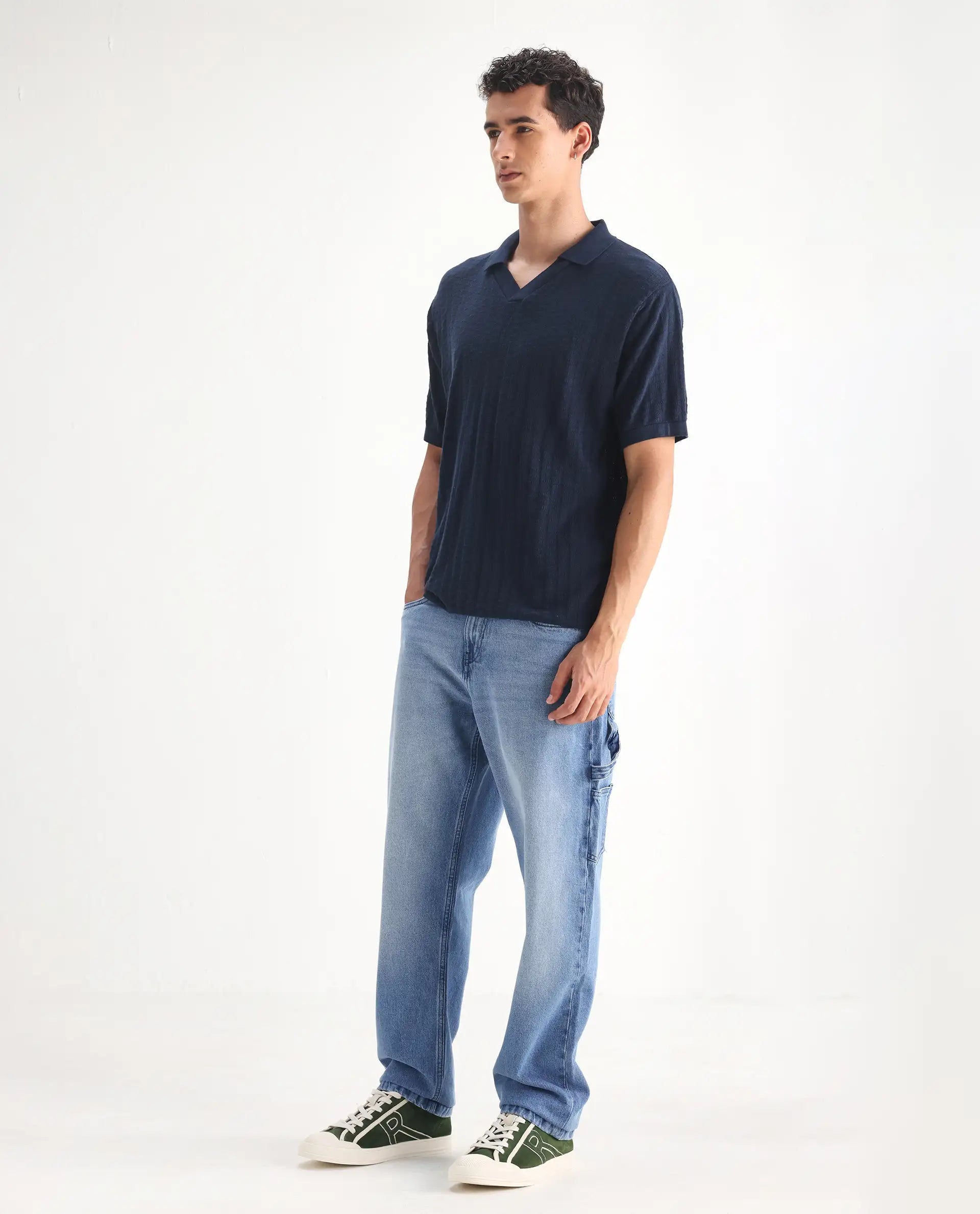 Rare Rabbit Men's Carpenter-2 Blue Cotton Plain Carpenter Fit Jeans