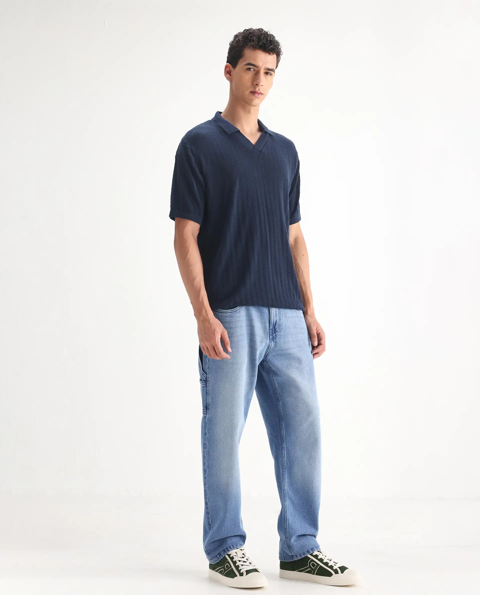 Rare Rabbit Men's Carpenter-2 Blue Cotton Plain Carpenter Fit Jeans