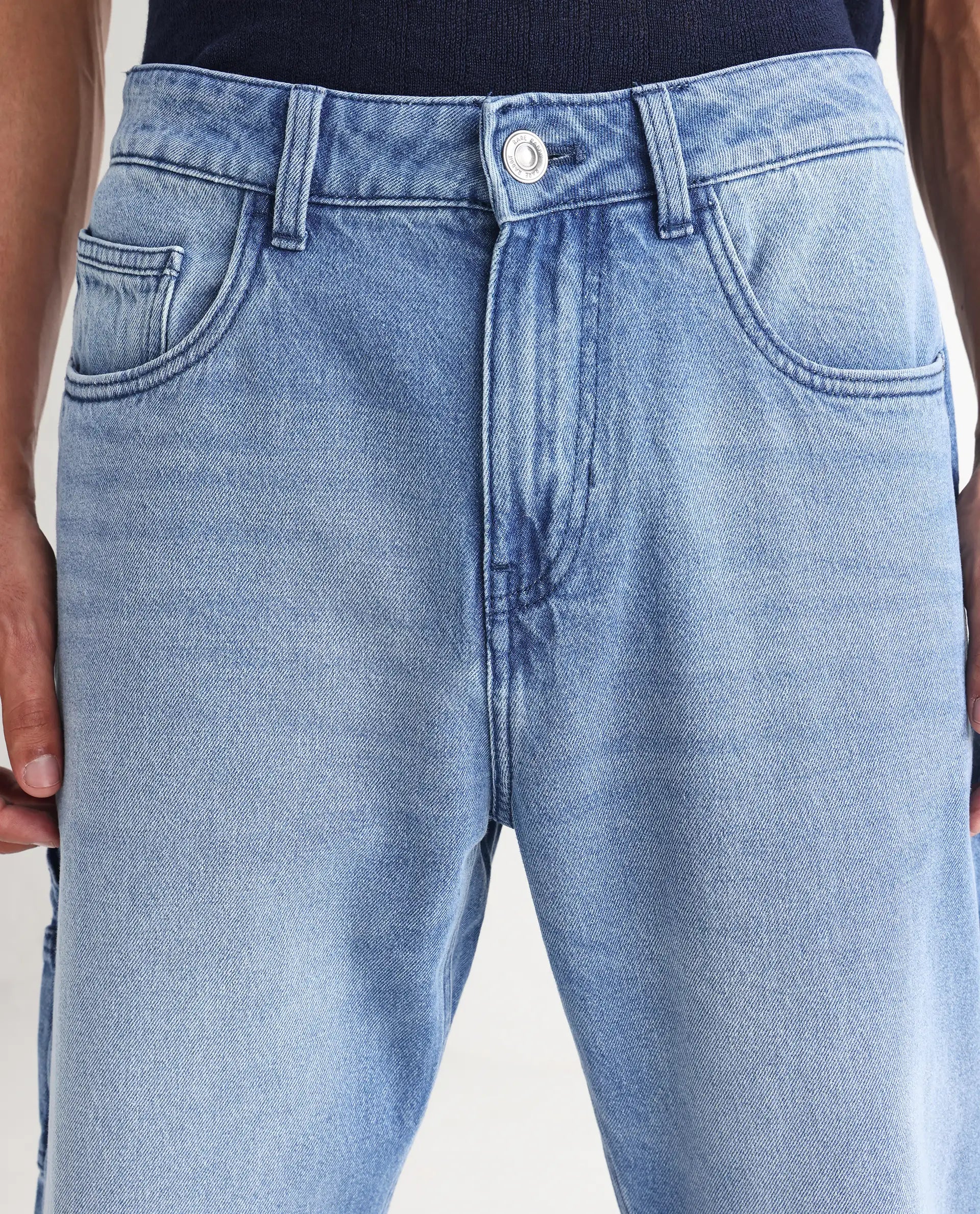 Rare Rabbit Men's Carpenter-2 Blue Cotton Plain Carpenter Fit Jeans