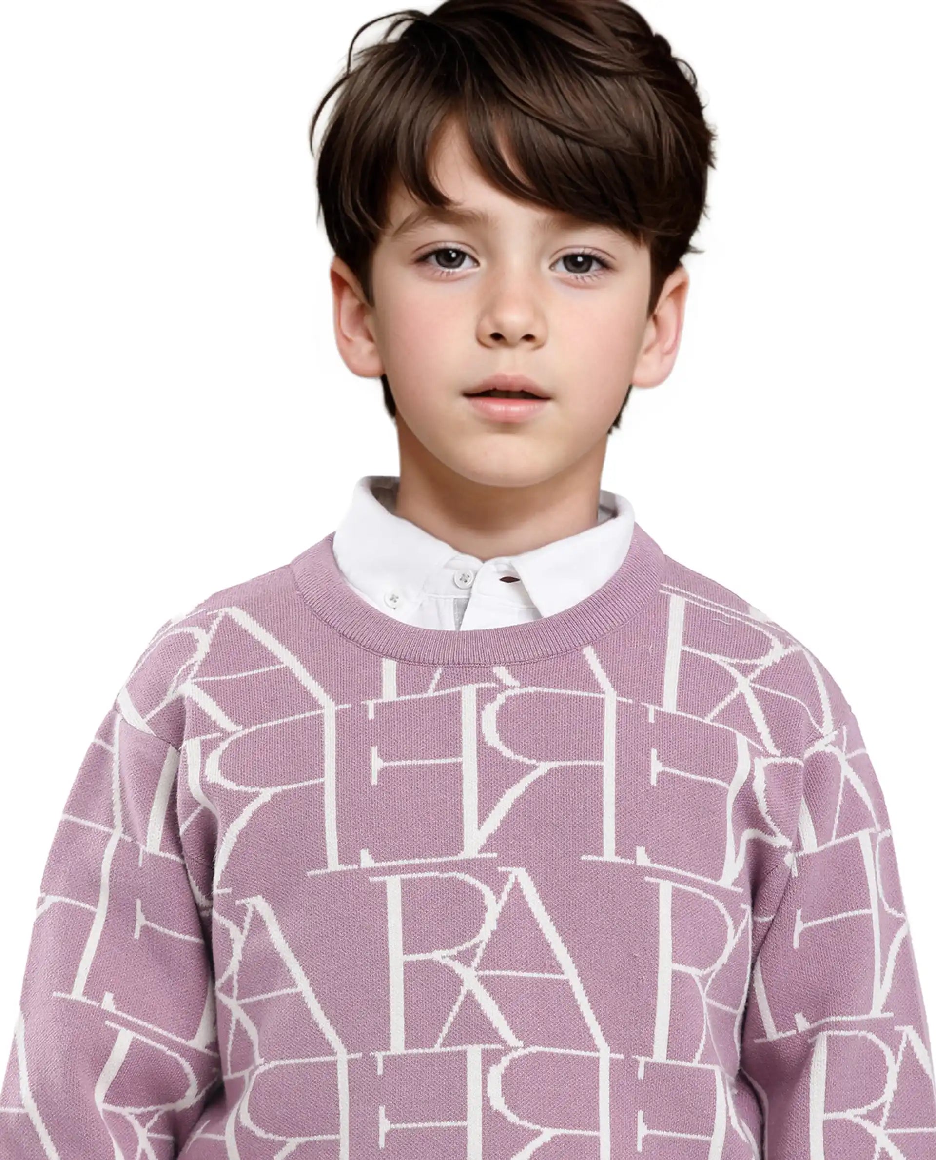 Rare Ones Kids Carrio Dusky Purple Full Sleeve Cotton Printed Regular Fit Sweater