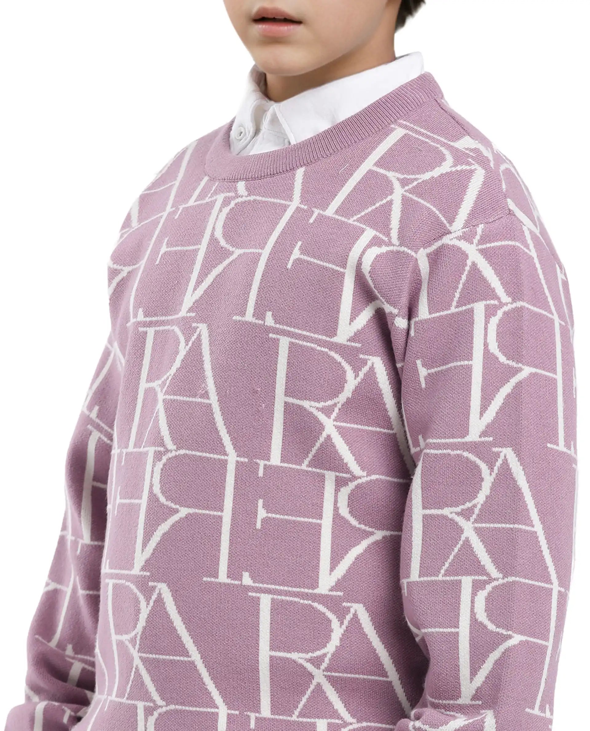 Rare Ones Kids Carrio Dusky Purple Full Sleeve Cotton Printed Regular Fit Sweater