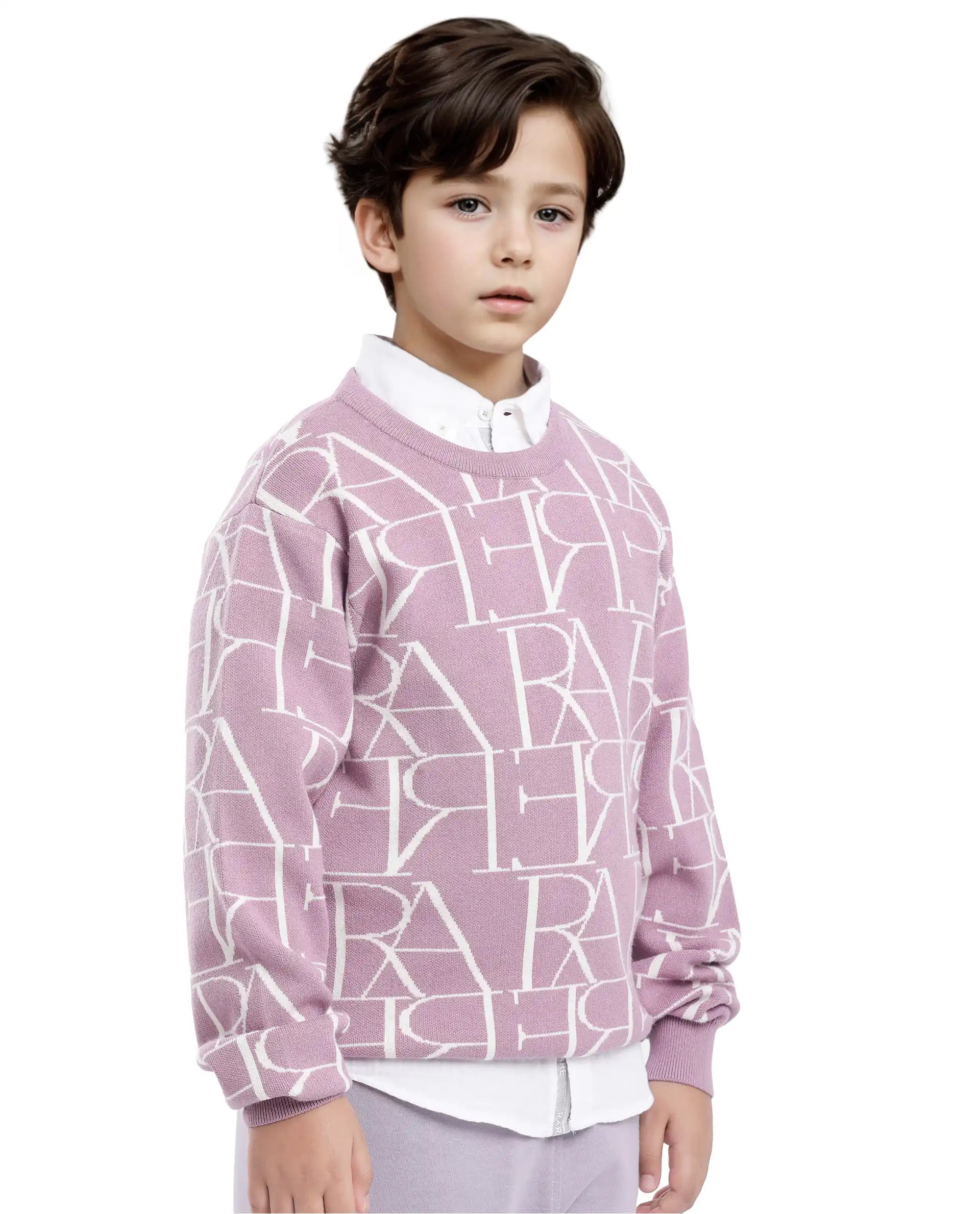 Rare Ones Kids Carrio Dusky Purple Full Sleeve Cotton Printed Regular Fit Sweater