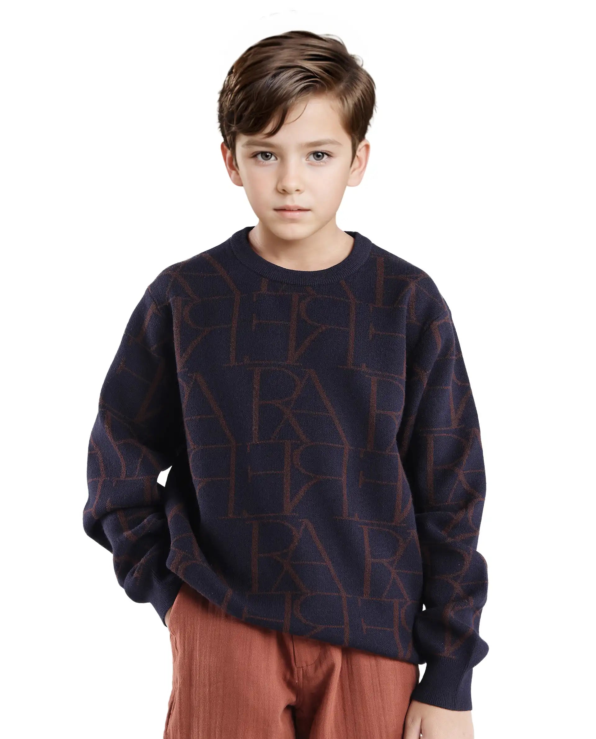 Rare Ones Kids Carrio Navy Full Sleeve Cotton Printed Regular Fit Sweater
