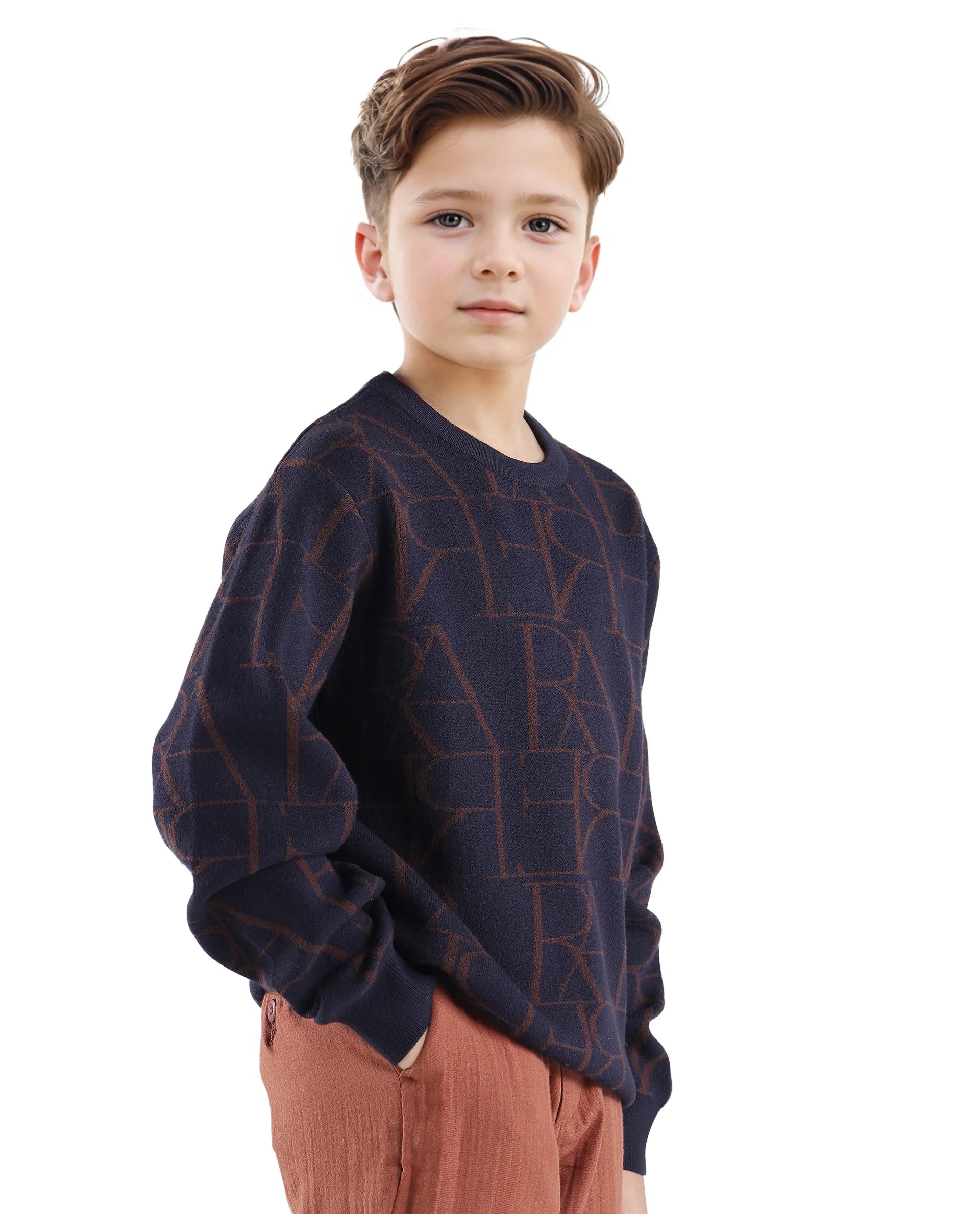 Rare Ones Kids Carrio Navy Full Sleeve Cotton Printed Regular Fit Sweater