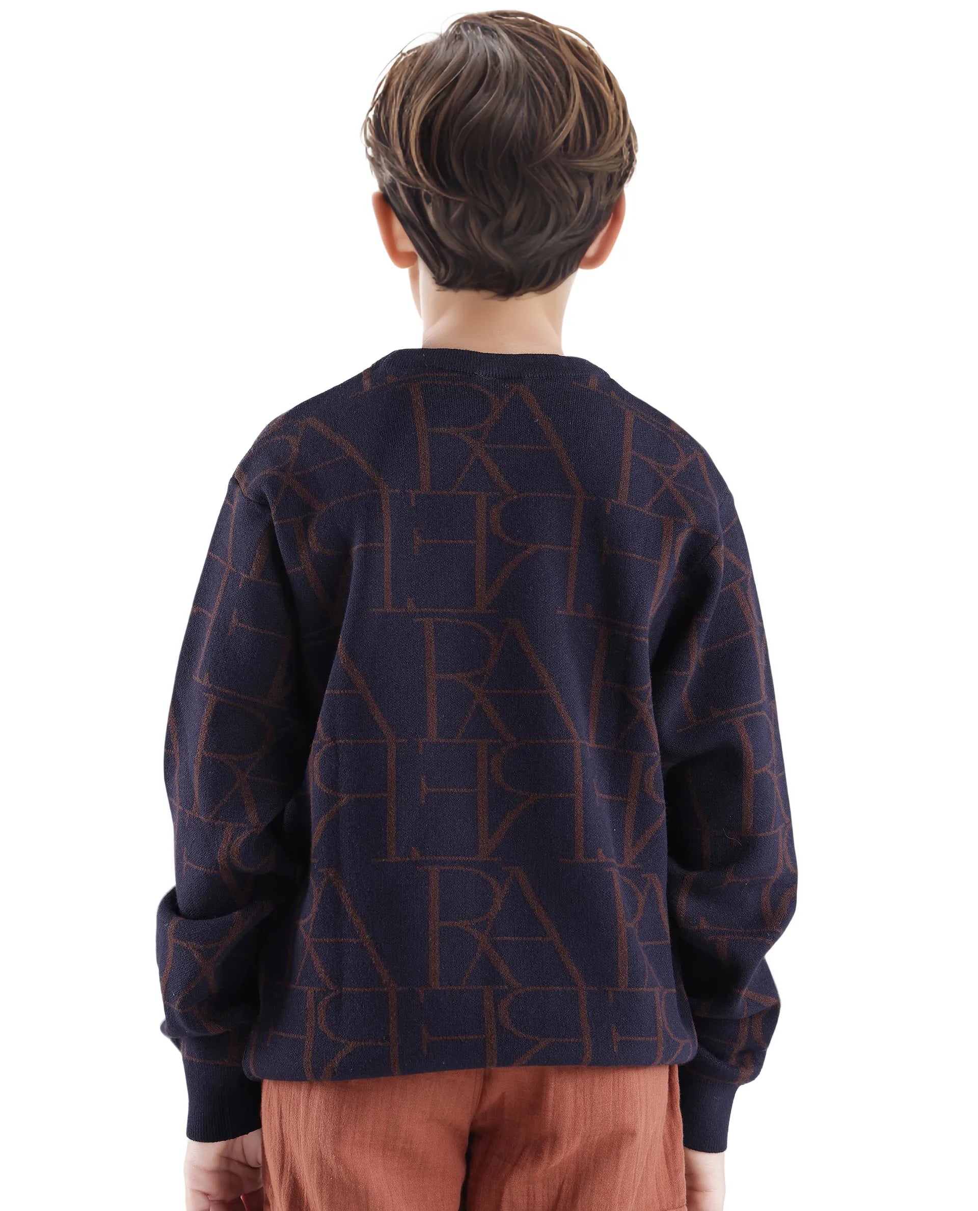 Rare Ones Kids Carrio Navy Full Sleeve Cotton Printed Regular Fit Sweater