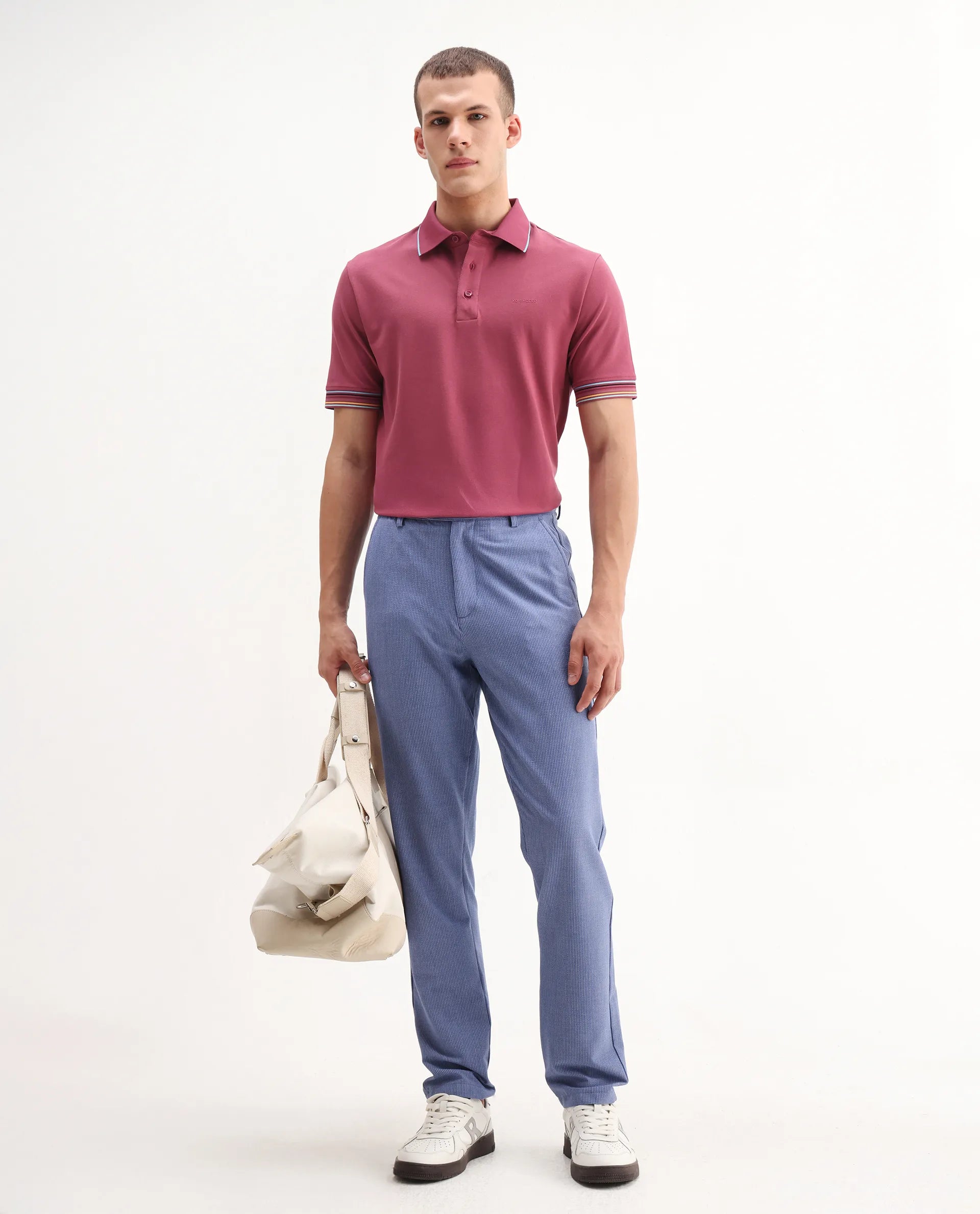 Rare Rabbit Men's Carter Pink Cotton Plain Regular Fit Half Sleeve Polo