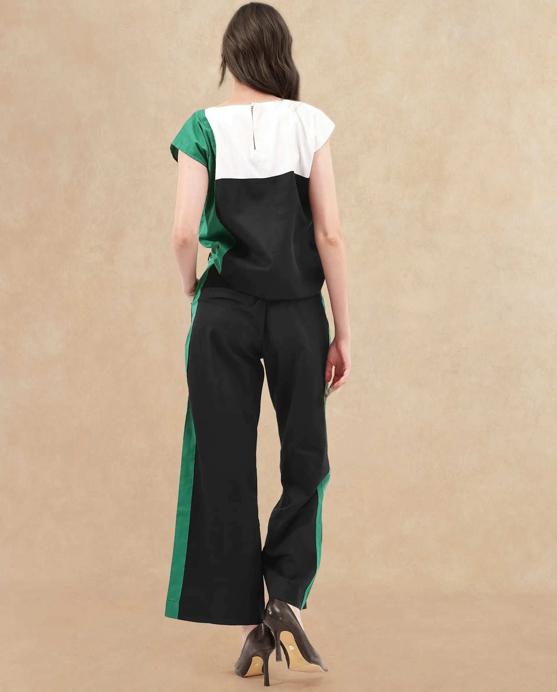 Rareism Women Caruana-B Black Cotton Fabric Co-Ord Color Block Trouser