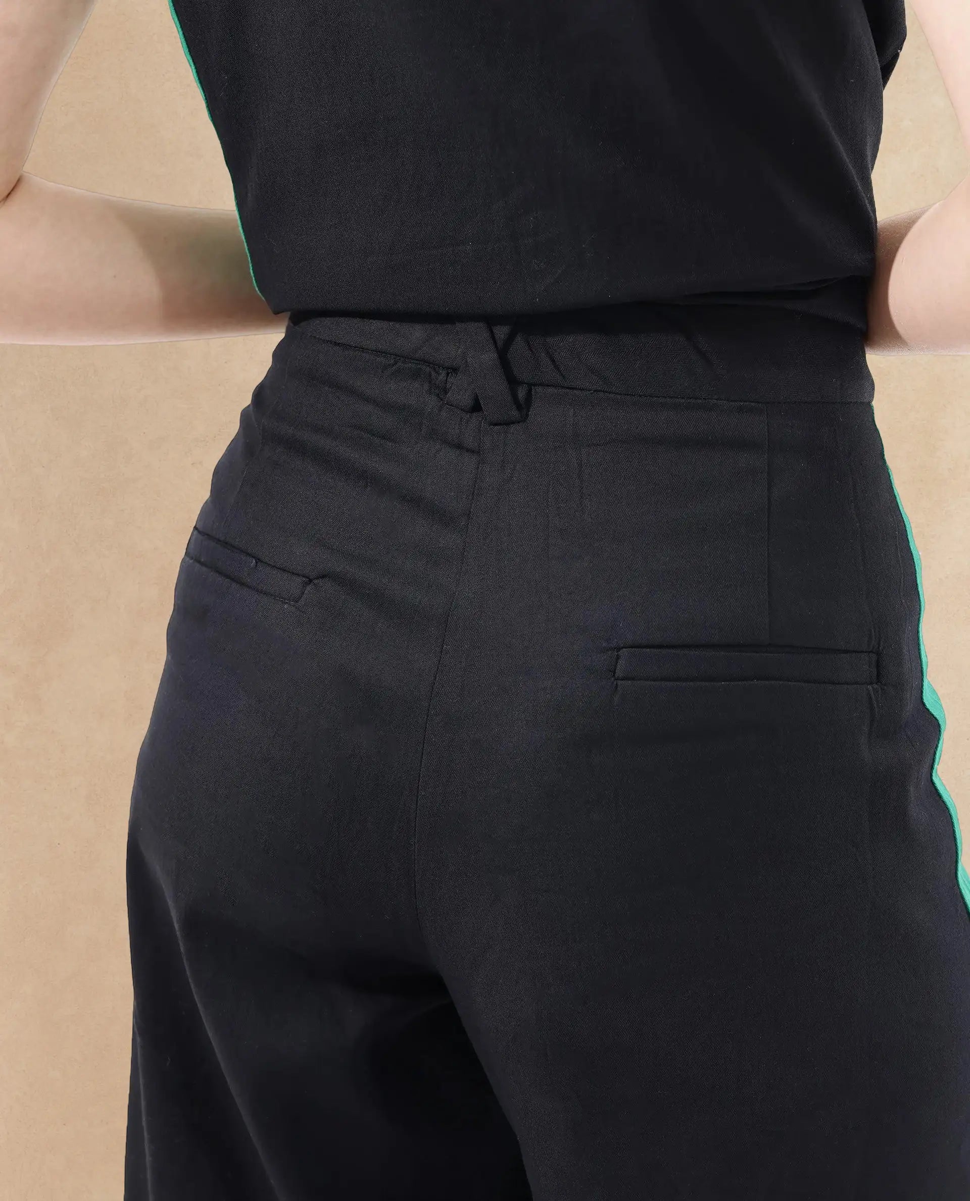 Rareism Women Caruana-B Black Cotton Fabric Co-Ord Color Block Trouser