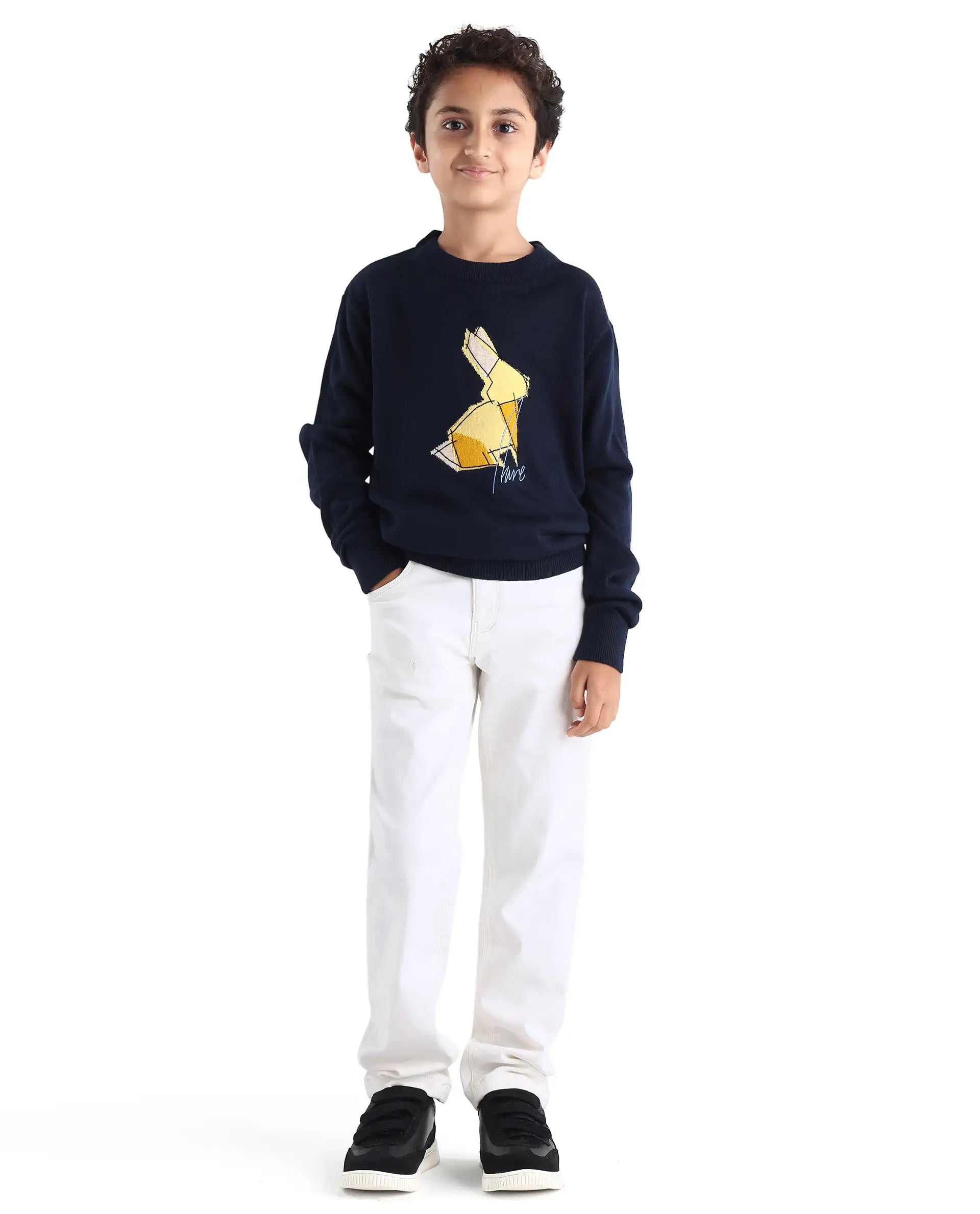 Rare Ones Kid's Corvo-K Off White Cotton Blend Fabric Regular Plain Denim Pant