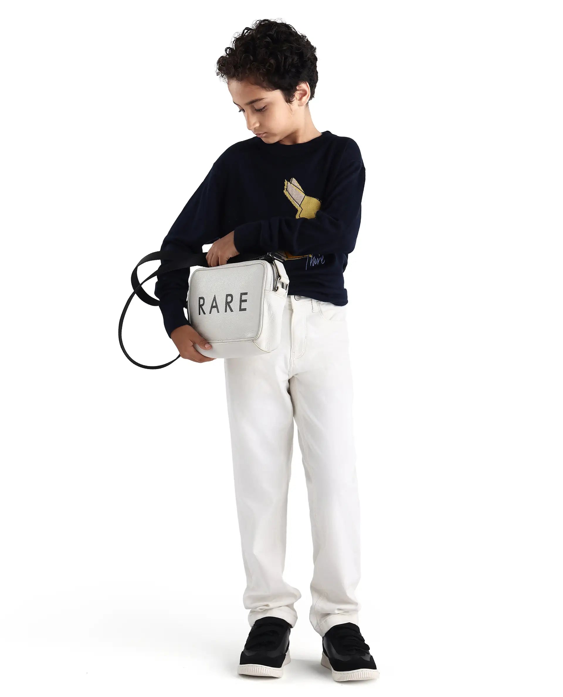 Rare Ones Kid's Corvo-K Off White Cotton Blend Fabric Regular Plain Denim Pant