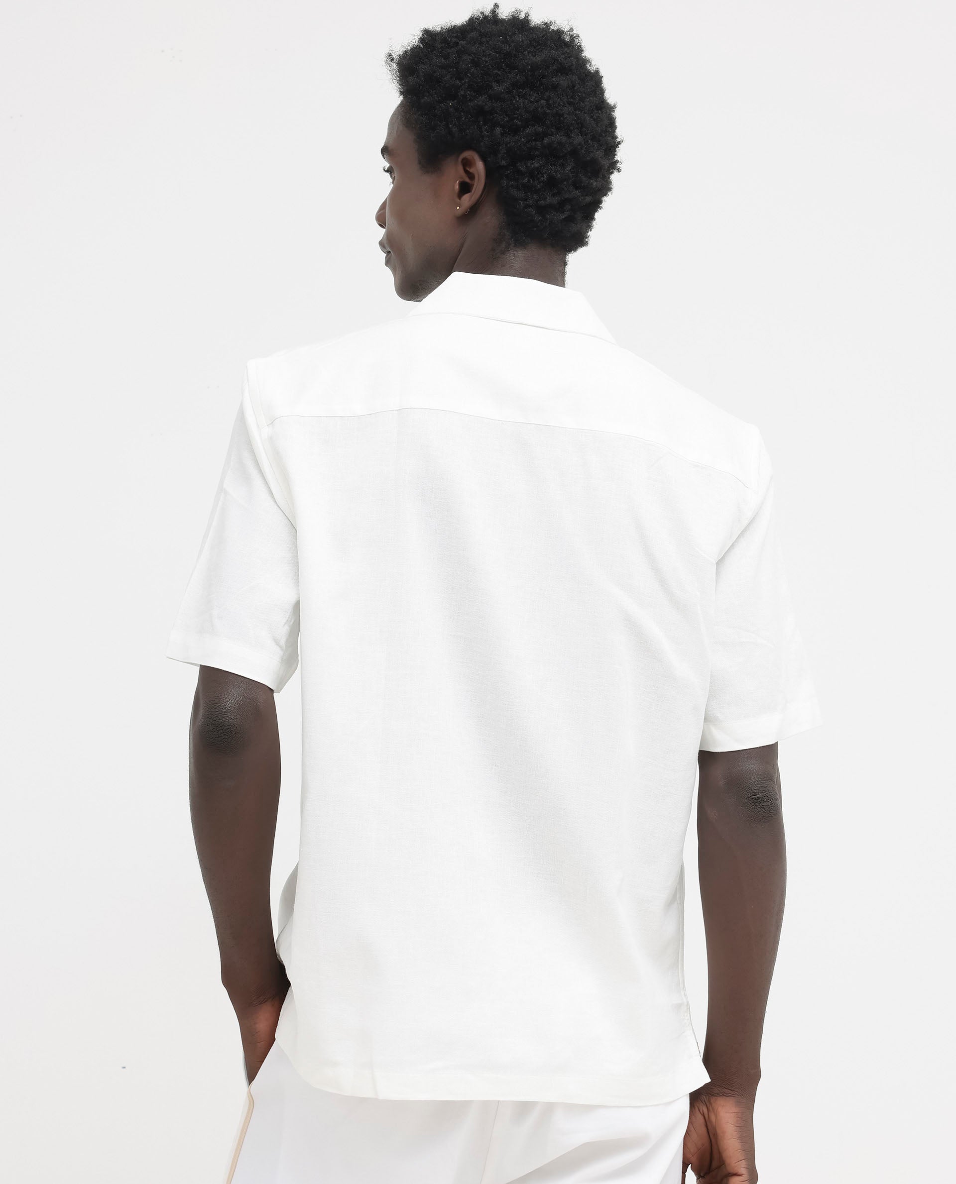 Rare Rabbit Mens Casabo Off White Cuban Collar Linen Blend Short Sleeve Boxy Fit Floral Print Shirt