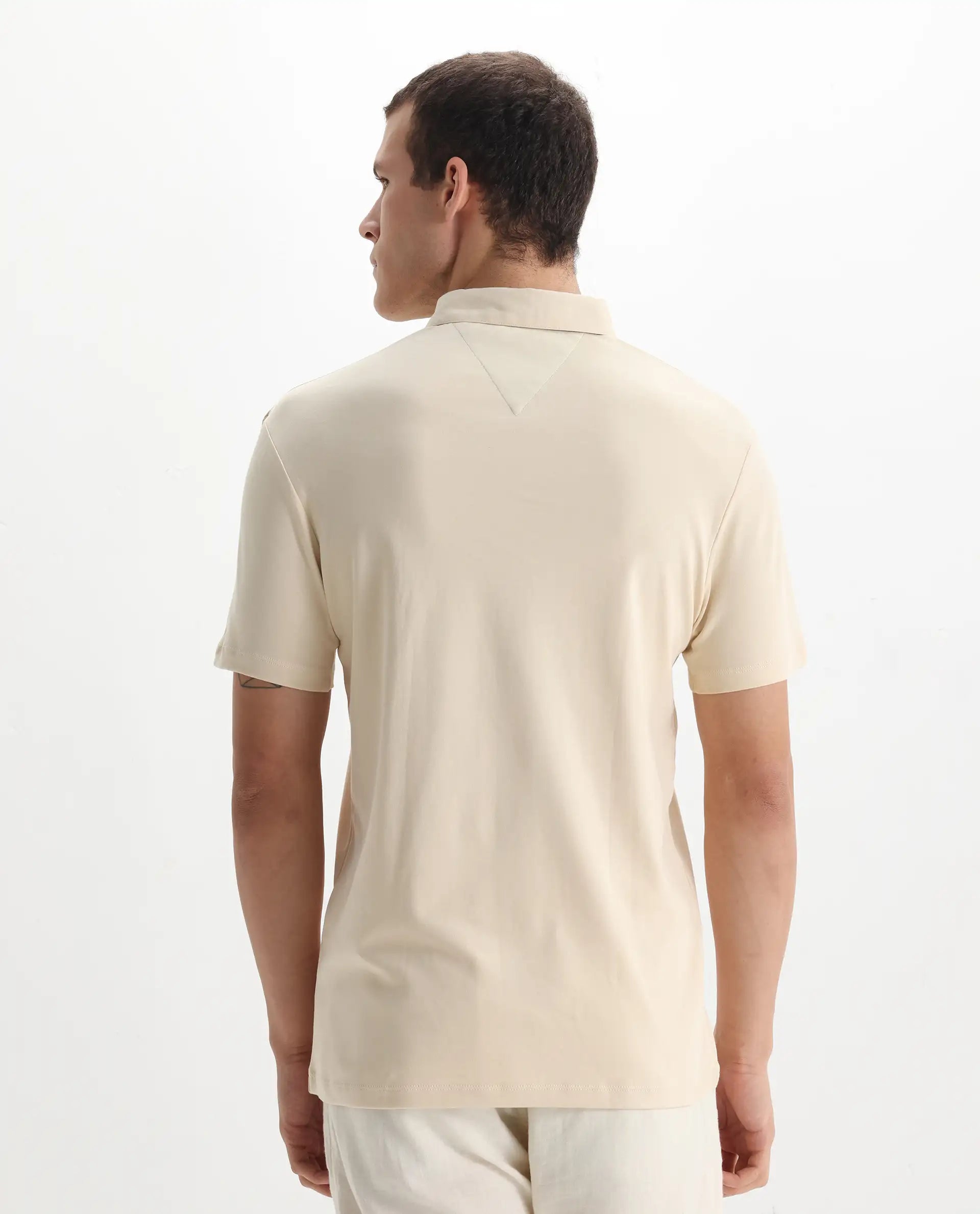 Rare Rabbit Men's Casca Dark Beige Cotton Plain Regular Fit Half Sleeve Polo