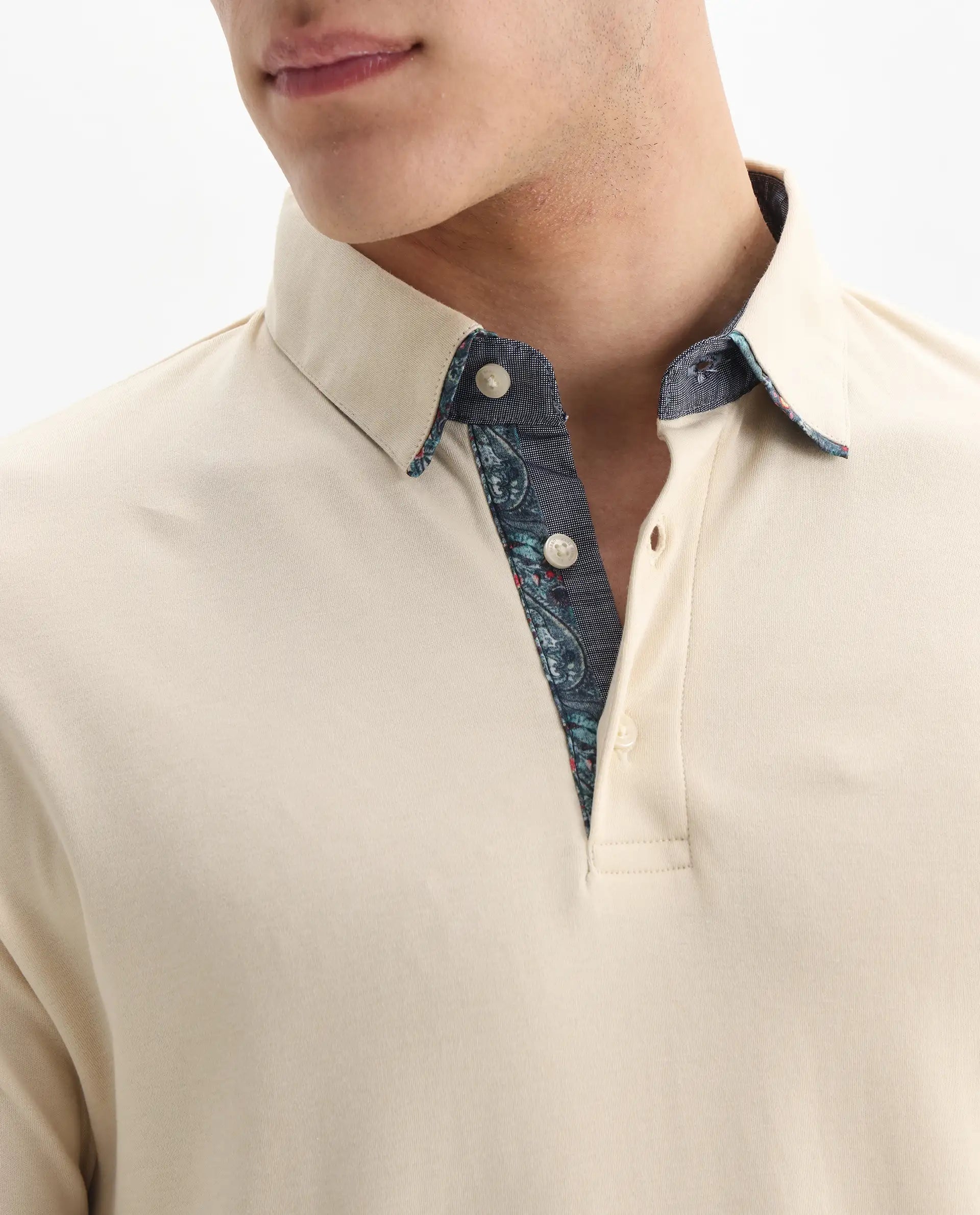 Rare Rabbit Men's Casca Dark Beige Cotton Plain Regular Fit Half Sleeve Polo