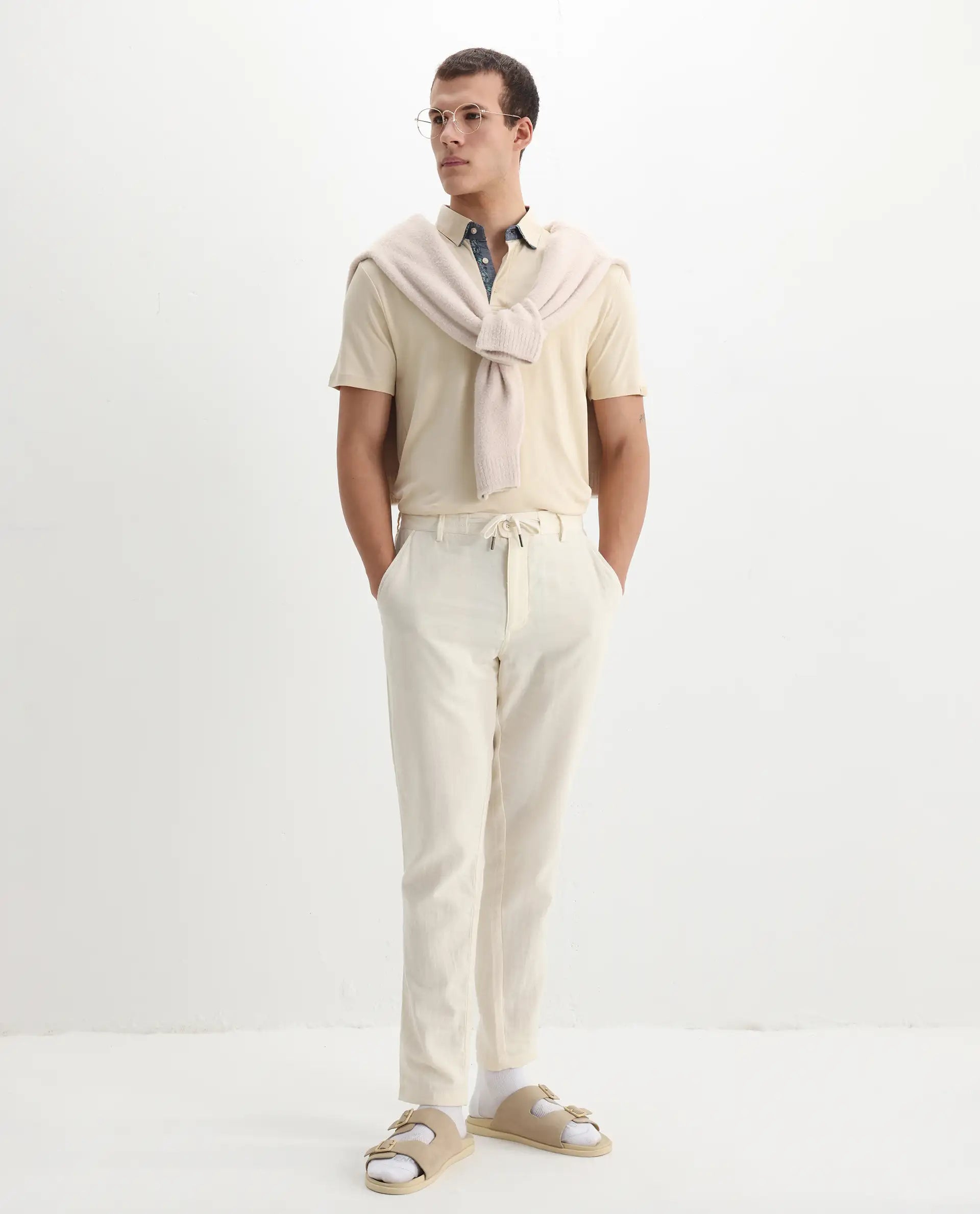 Rare Rabbit Men's Casca Dark Beige Cotton Plain Regular Fit Half Sleeve Polo