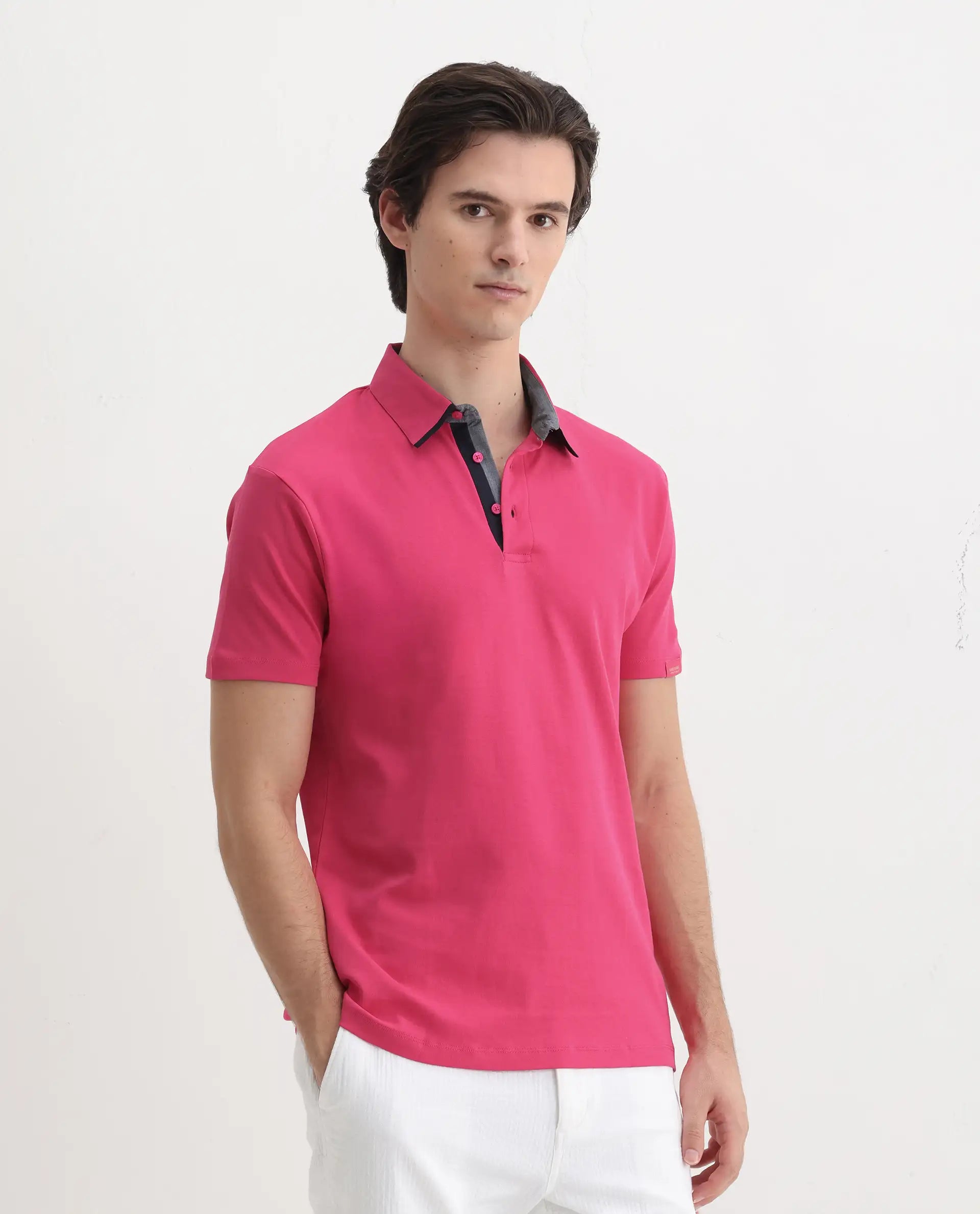 Rare Rabbit Men's Casca Flouroscent Red Cotton Plain Regular Fit Half Sleeve Polo