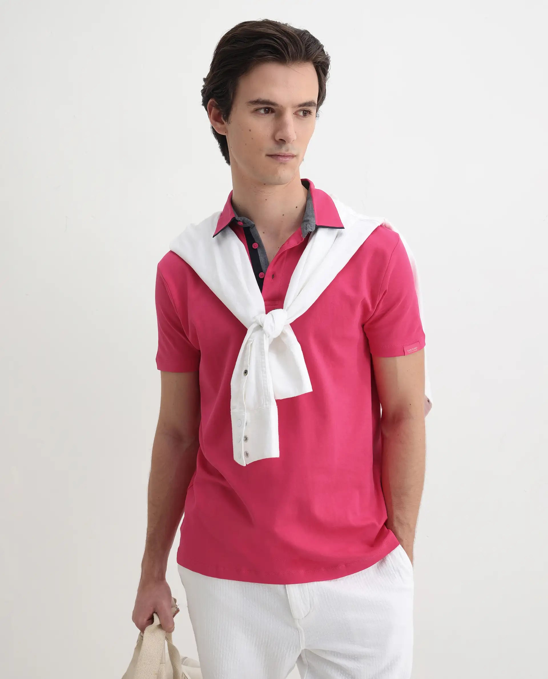 Rare Rabbit Men's Casca Flouroscent Red Cotton Plain Regular Fit Half Sleeve Polo