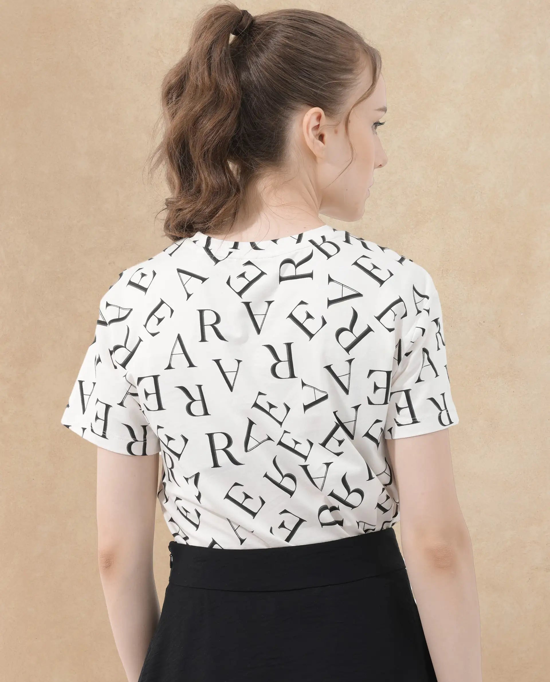 Rareism Women Cassia Off White Cotton Elastane Fabric Crew Neck Knit Solid T-Shirt