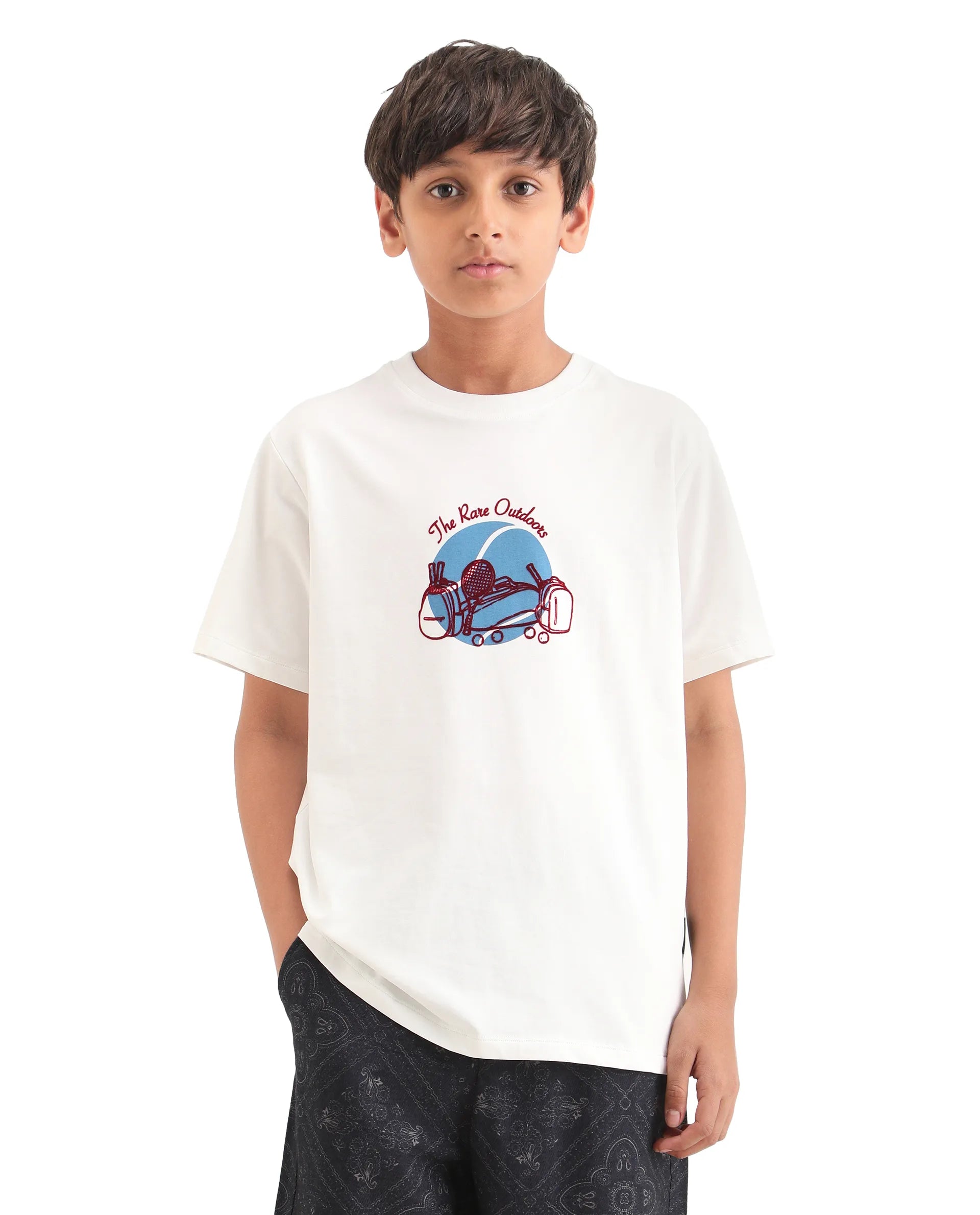 Rare Ones Kids Cassy Off White Cotton Blend Pull-On Closure Flock Print Regular Fit T-Shirt
