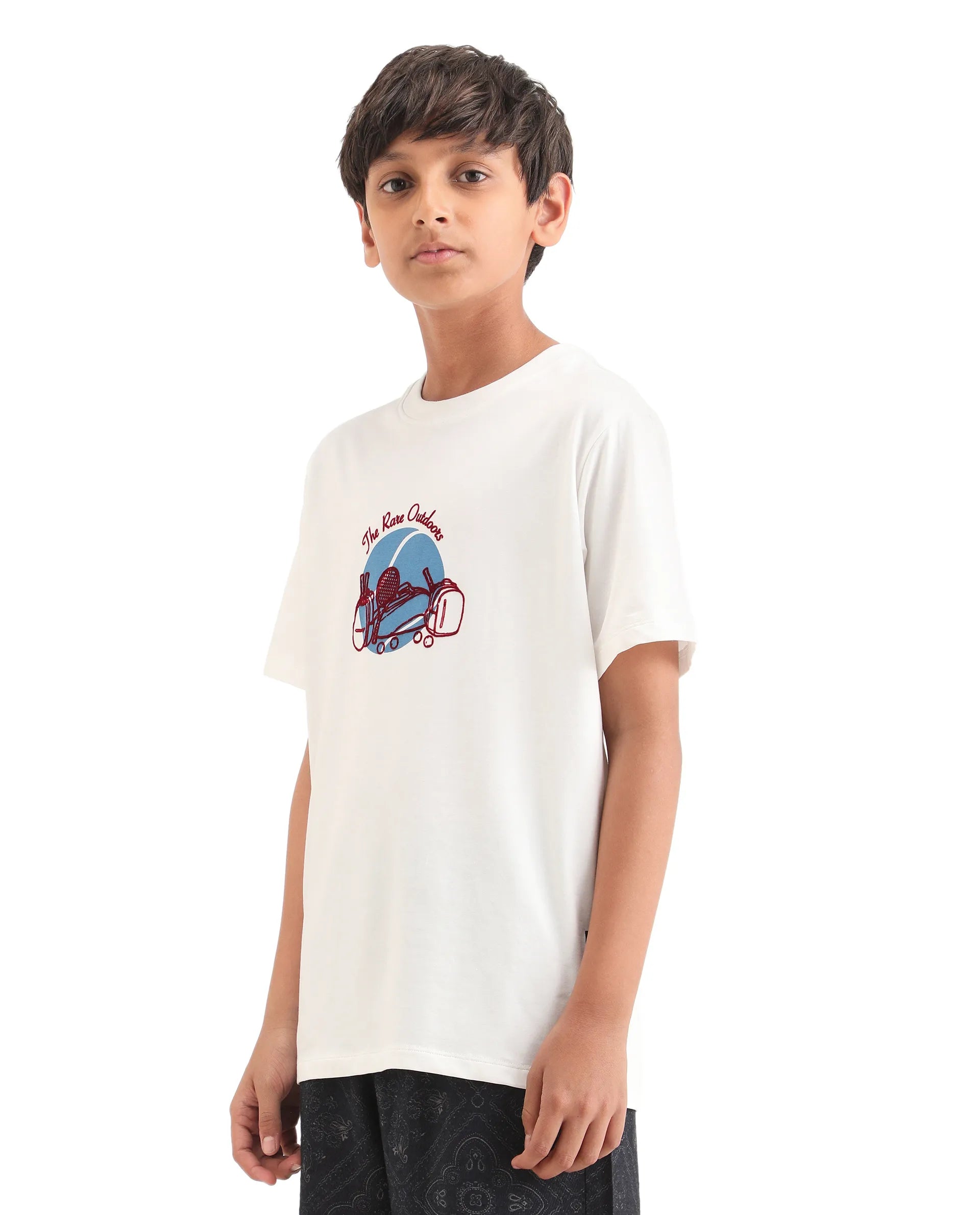 Rare Ones Kids Cassy Off White Cotton Blend Pull-On Closure Flock Print Regular Fit T-Shirt