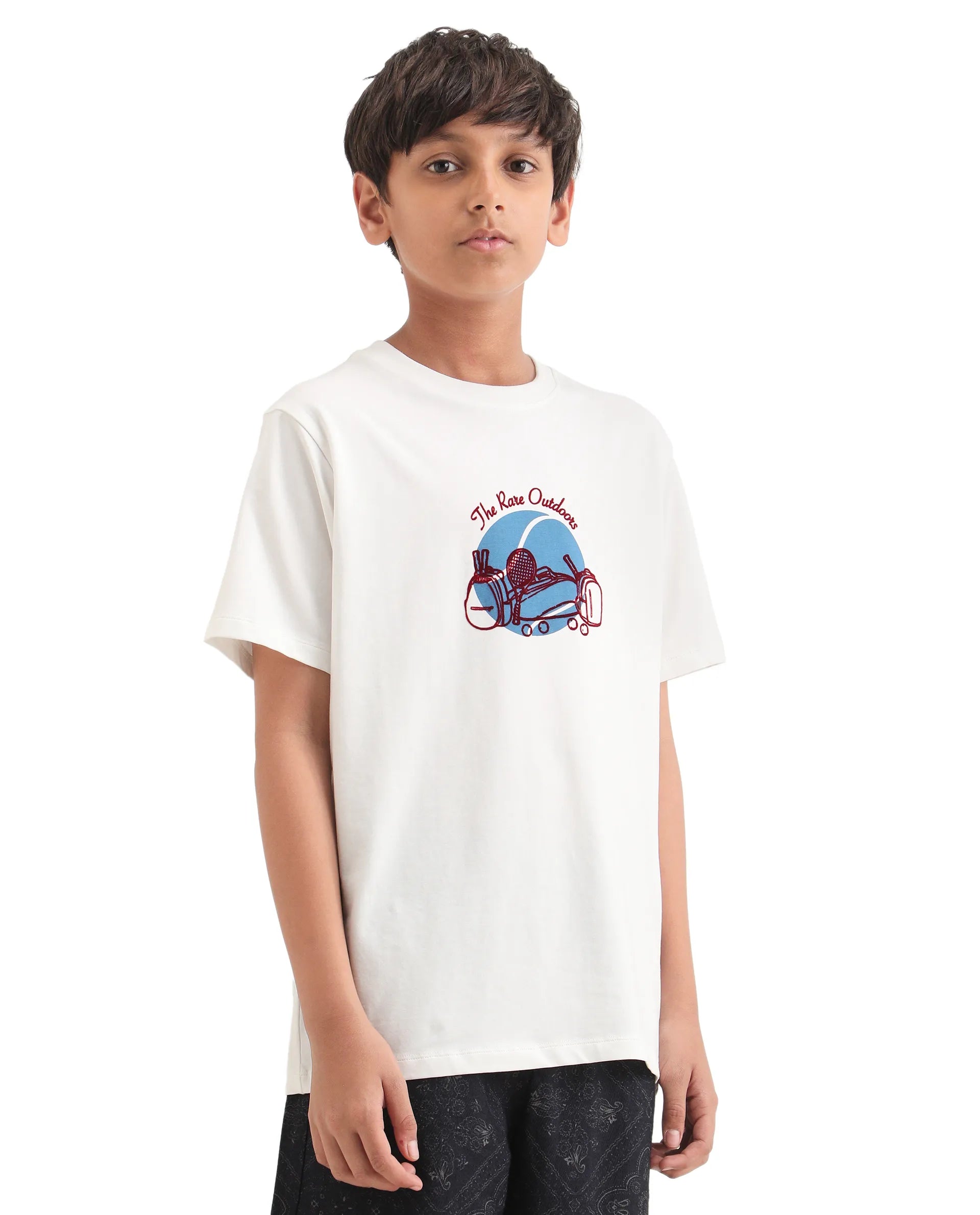 Rare Ones Kids Cassy Off White Cotton Blend Pull-On Closure Flock Print Regular Fit T-Shirt