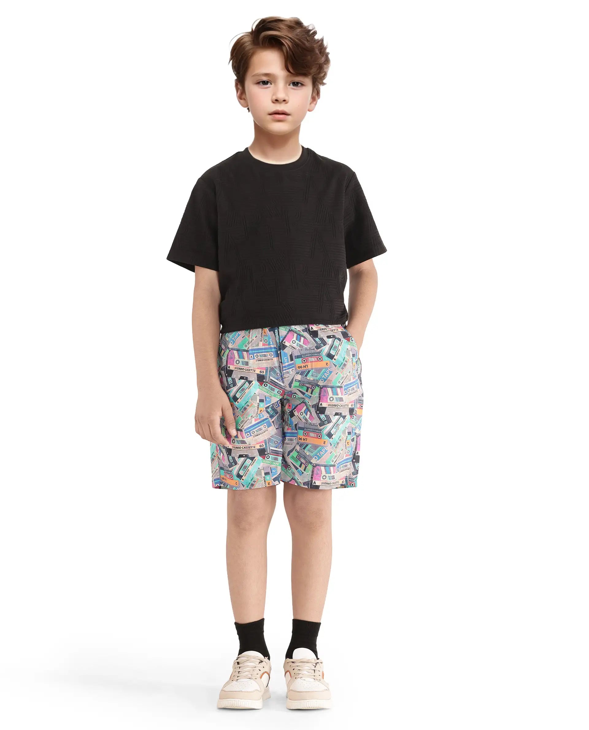 Rare Ones Kids Caster Light Brown Cotton Drawstring Closure Digital Print Shorts