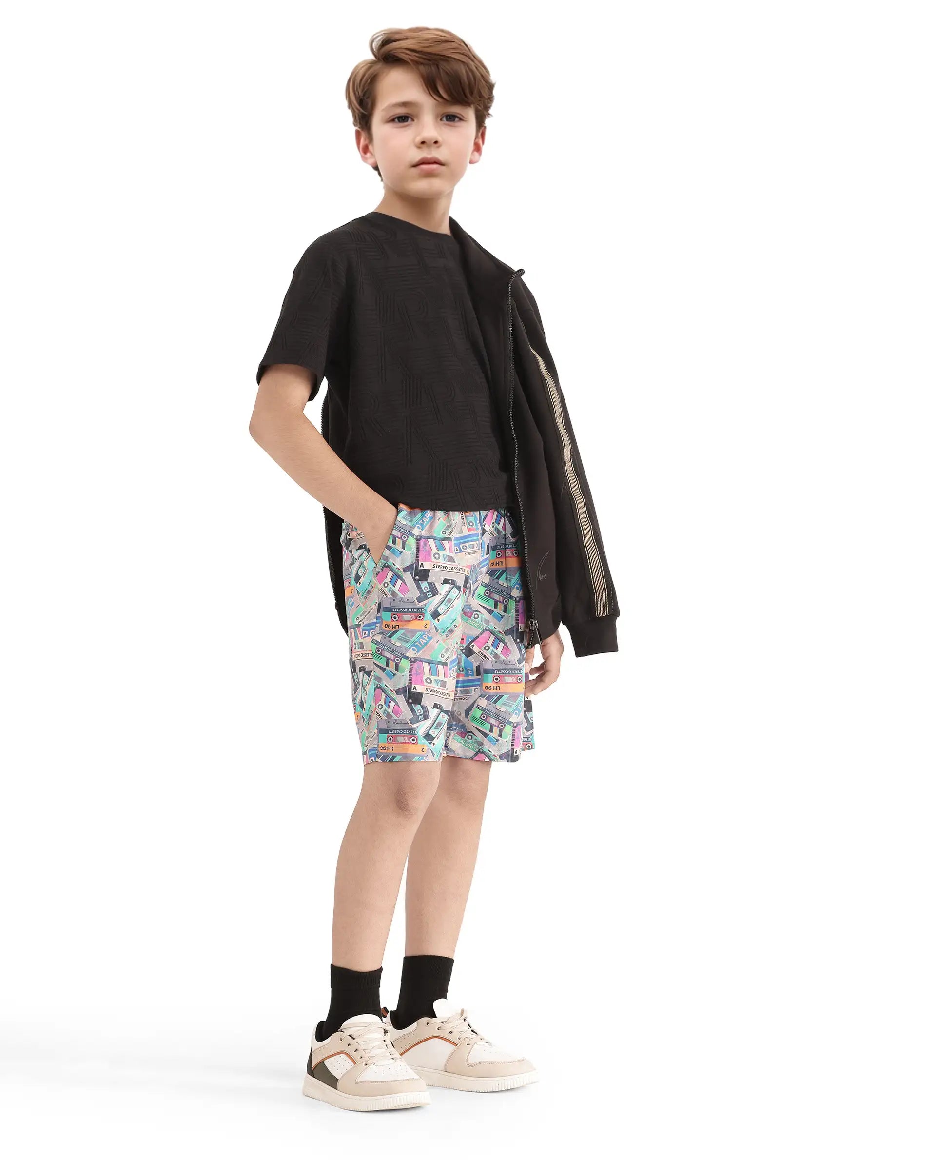 Rare Ones Kids Caster Light Brown Cotton Drawstring Closure Digital Print Shorts