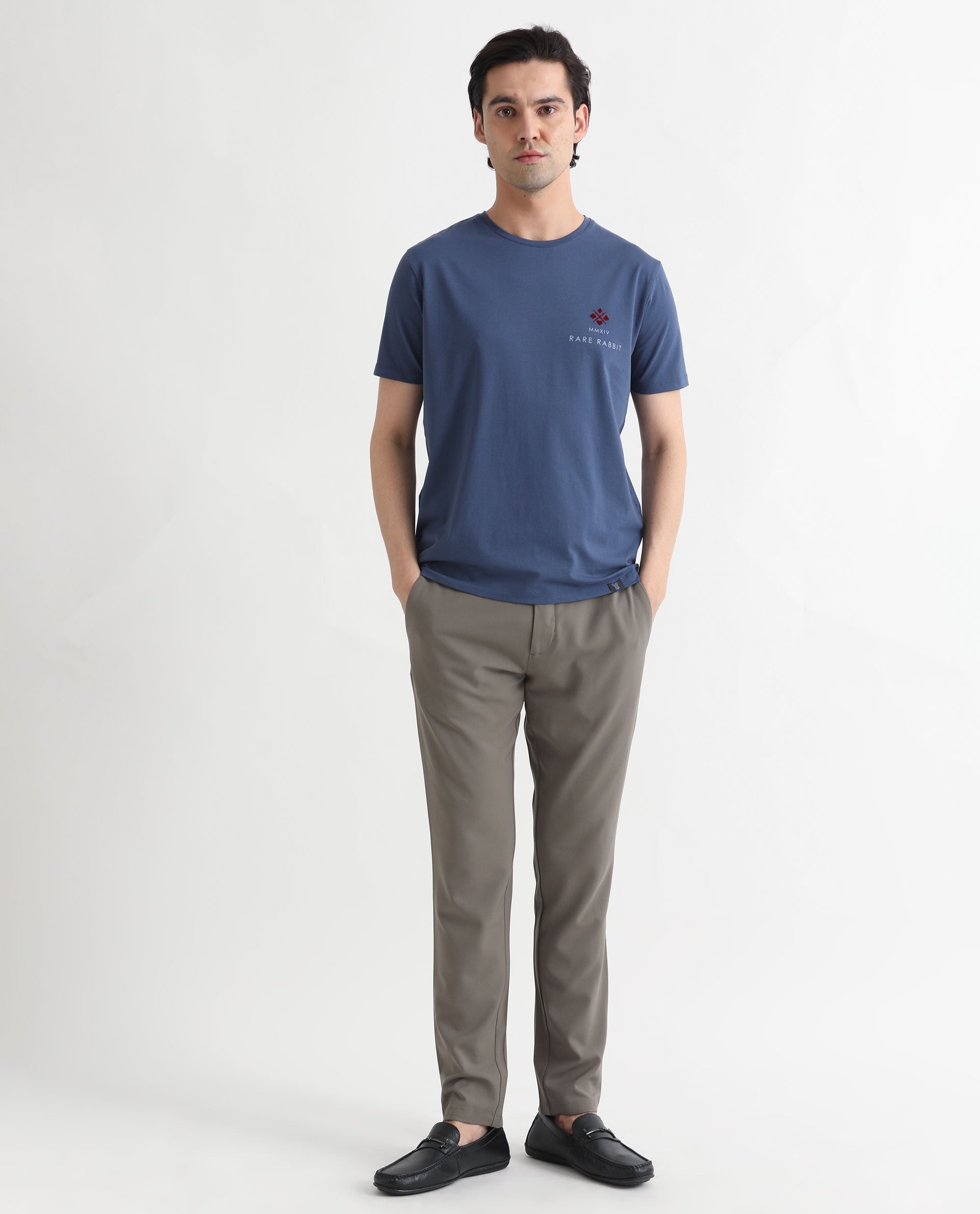 Rare Rabbit Men's Castel Blue Crew Neck Graphic Print Branded Half Sleeves T-Shirt