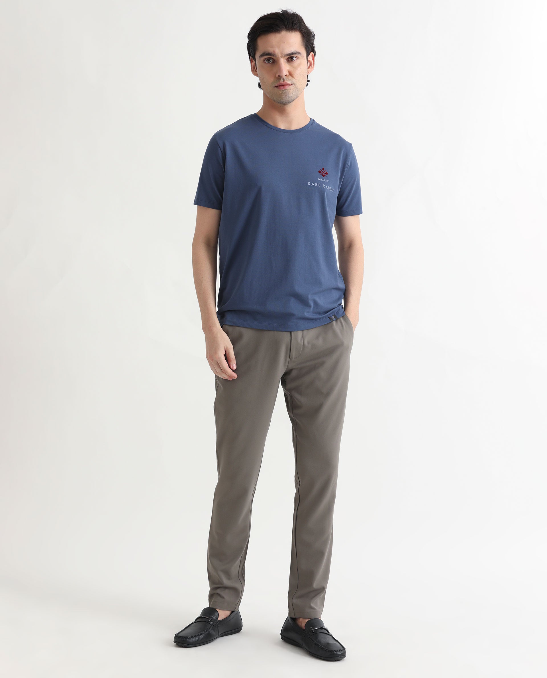 Rare Rabbit Men's Castel Blue Crew Neck Graphic Print Branded Half Sleeves T-Shirt