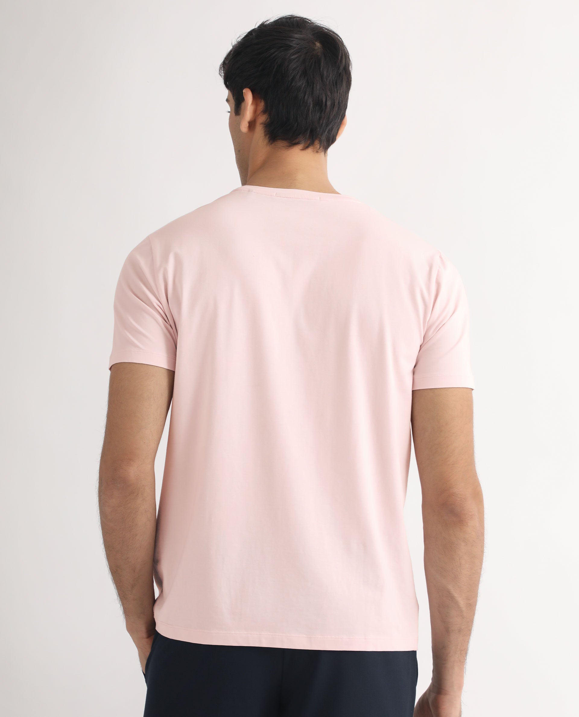 Rare Rabbit Men's Castel Light Pink Crew Neck Graphic Print Branded Half Sleeves T-Shirt