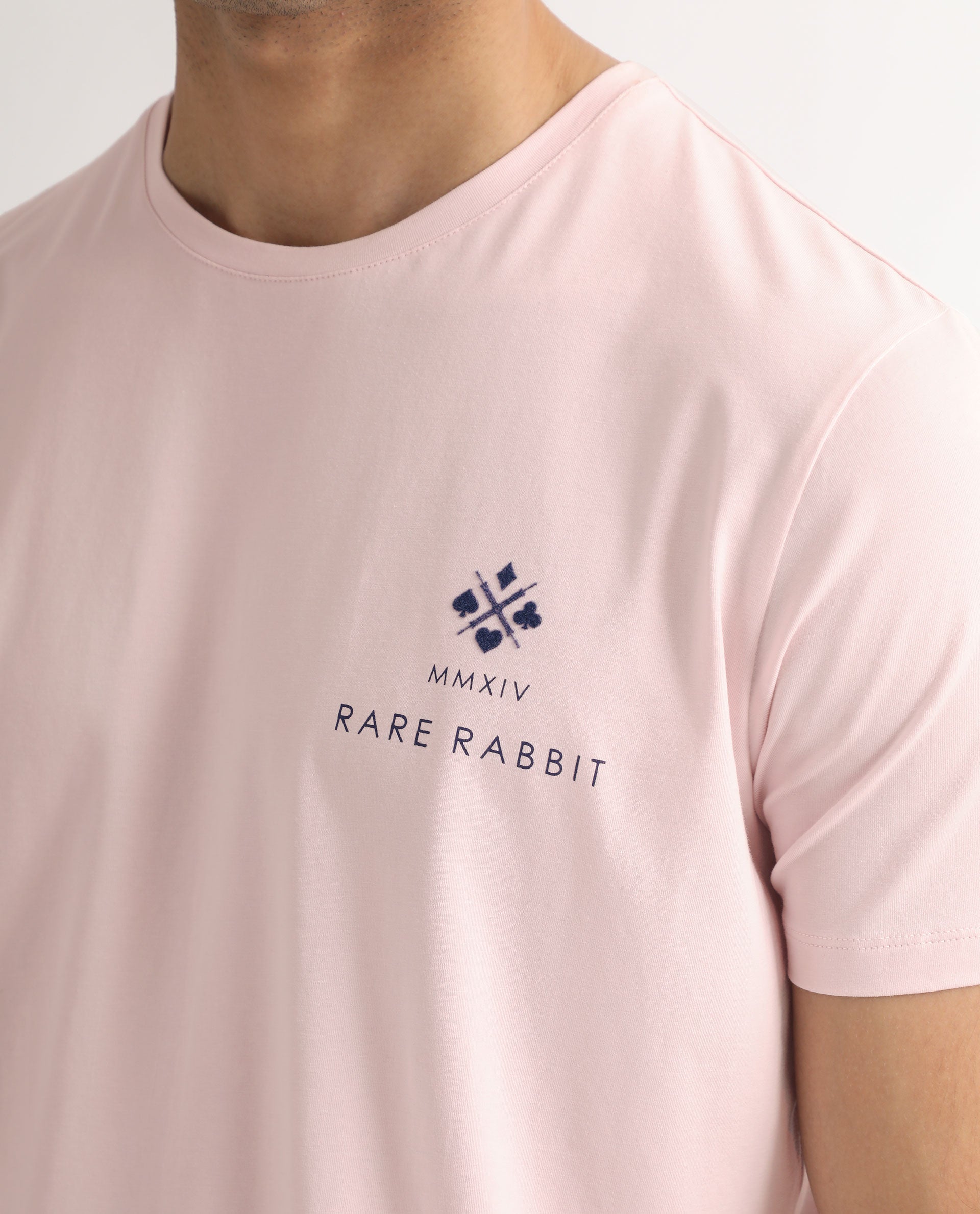Rare Rabbit Men's Castel Light Pink Crew Neck Graphic Print Branded Half Sleeves T-Shirt