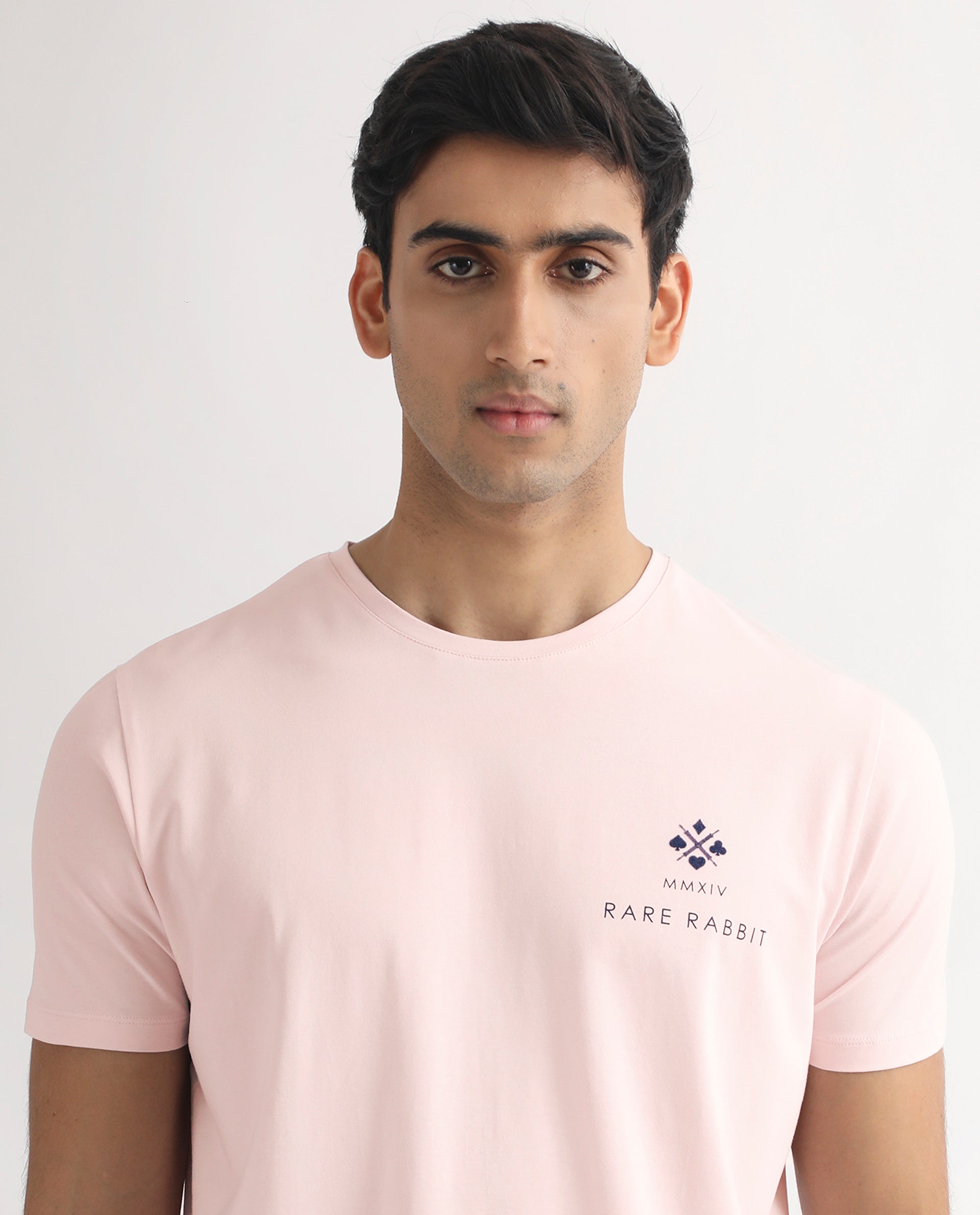Rare Rabbit Men's Castel Light Pink Crew Neck Graphic Print Branded Half Sleeves T-Shirt