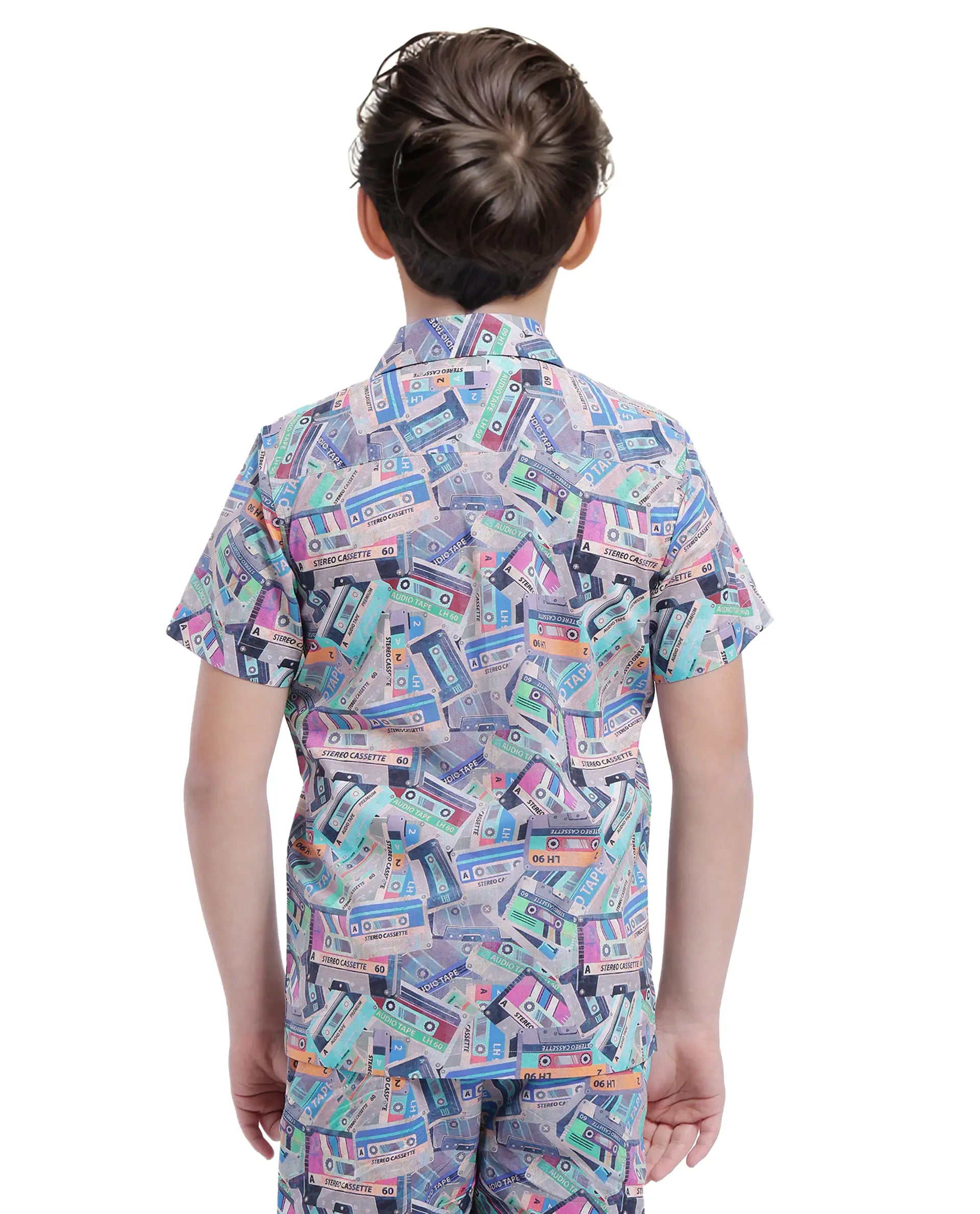 Rare Ones Kids Cast Light Brown Cotton Short Sleeve Cuban Collar Digital Print Shirt