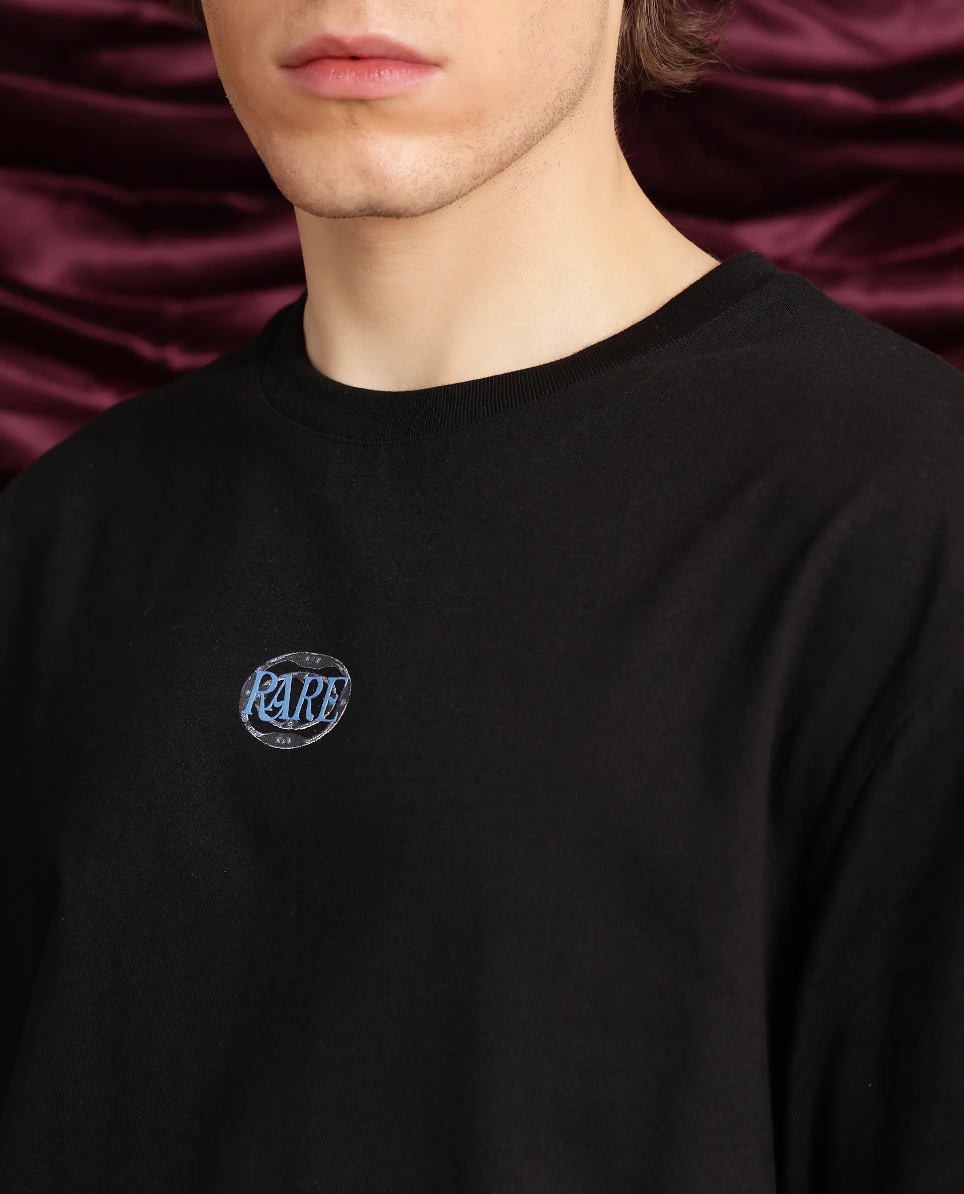 Rare Rabbit Men Cato Black Cotton Fabric Short Sleeve Crew Neck Boxy Fit Graphic Print T-Shirt