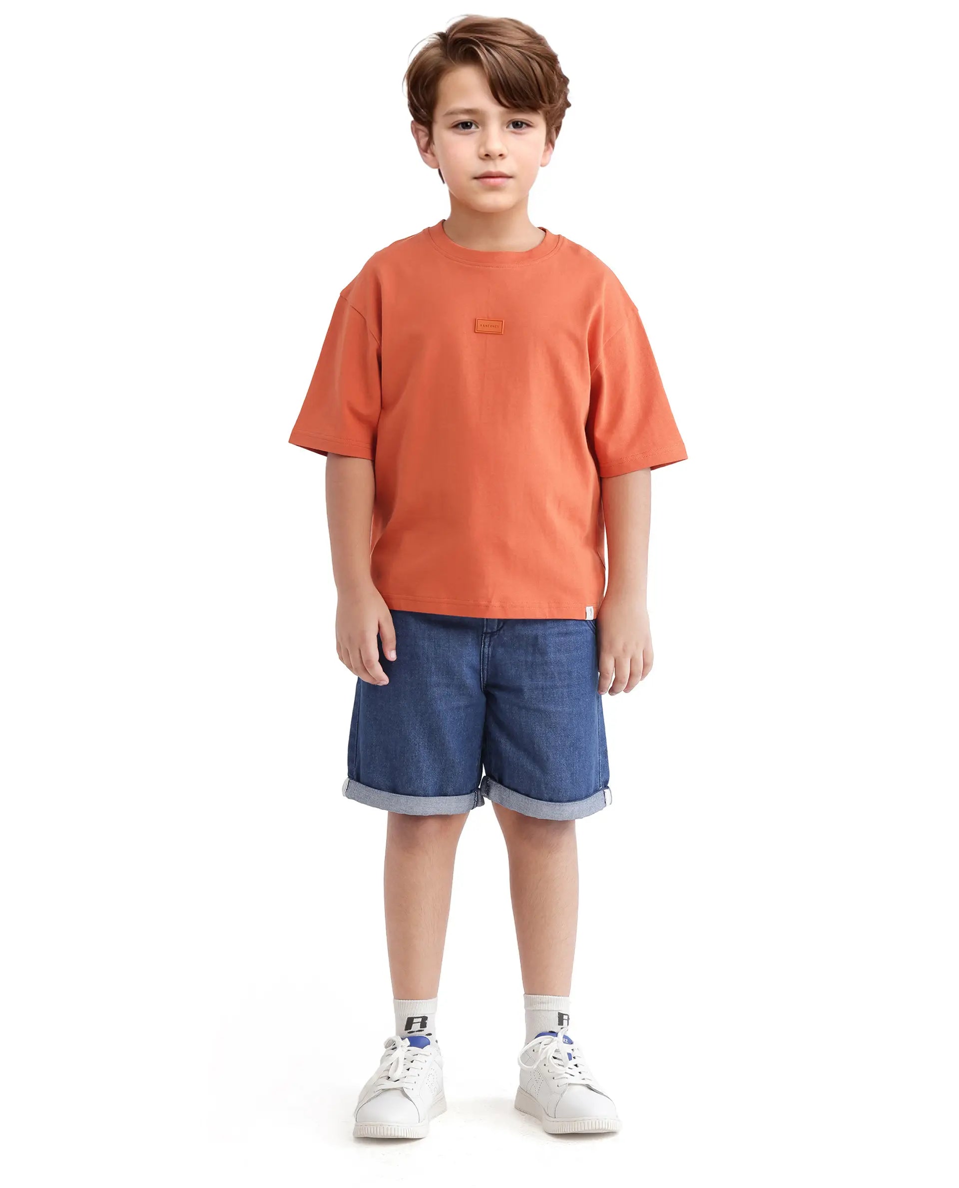 Rare Ones Kids Cato-K Orange Cotton Half Sleeve Slip-On Printed Boxy Fit T-Shirt