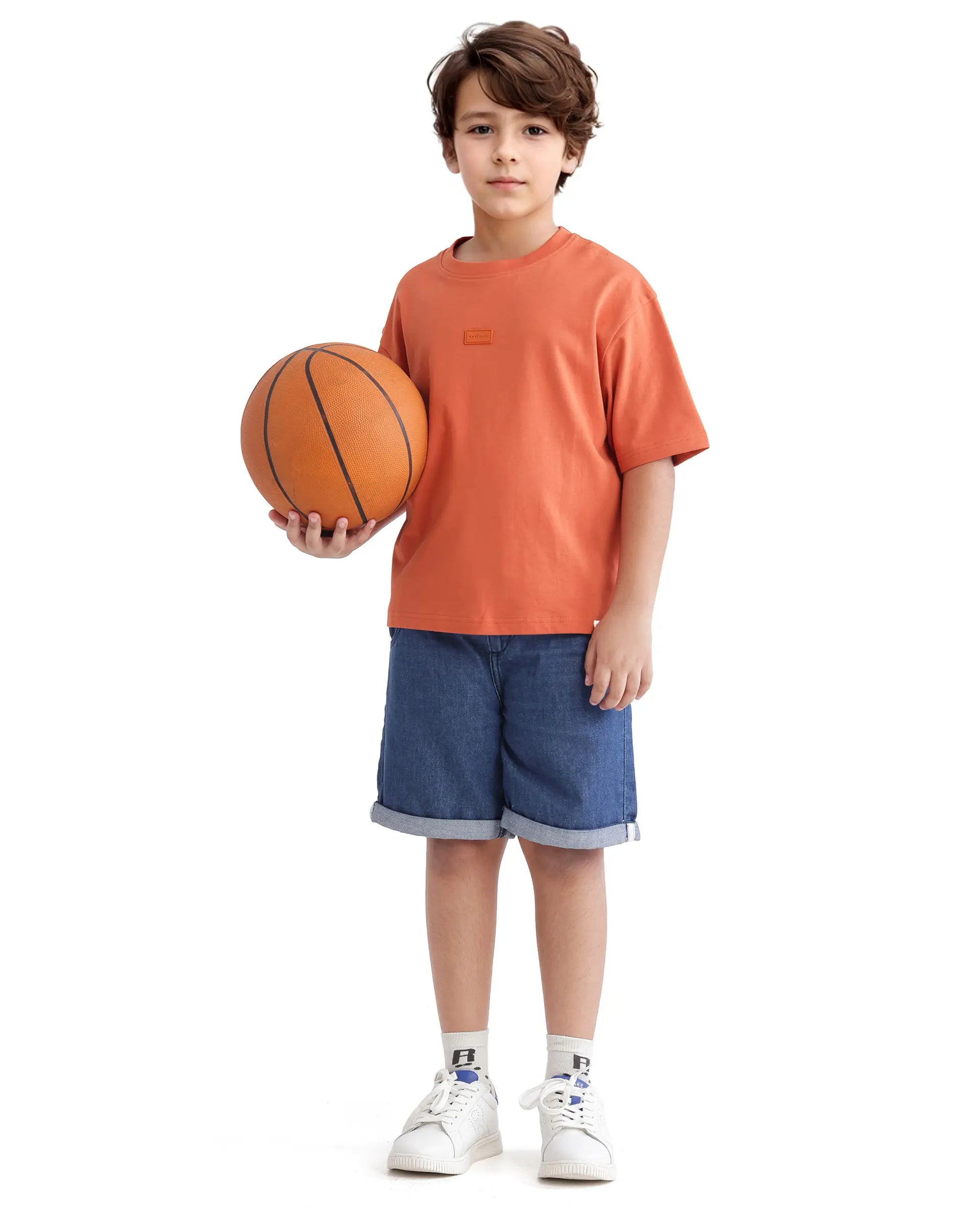 Rare Ones Kids Cato-K Orange Cotton Half Sleeve Slip-On Printed Boxy Fit T-Shirt