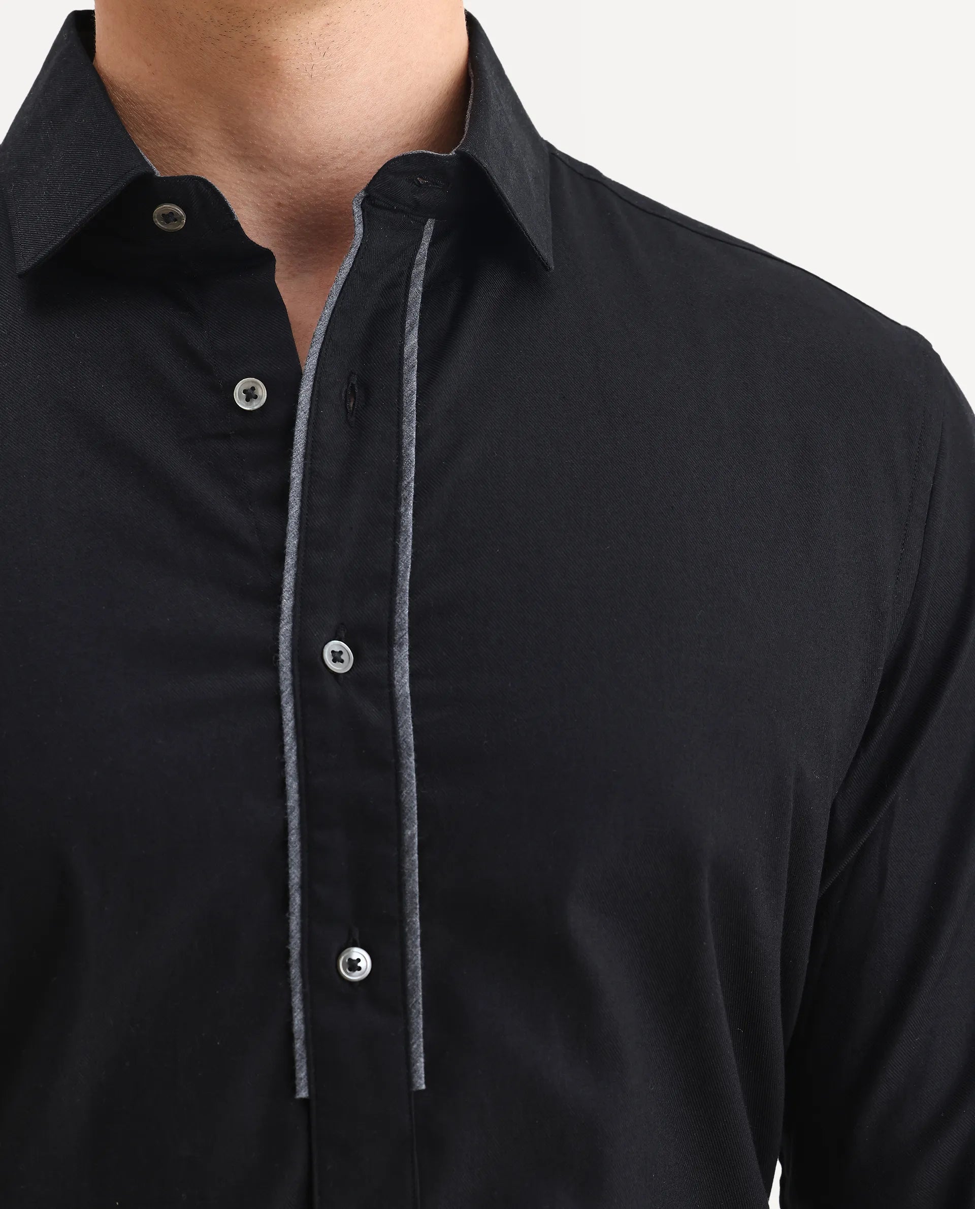 Rare Rabbit Men's Cavell Black Cotton Plain Regular Fit Full Sleeve Collared Shirt